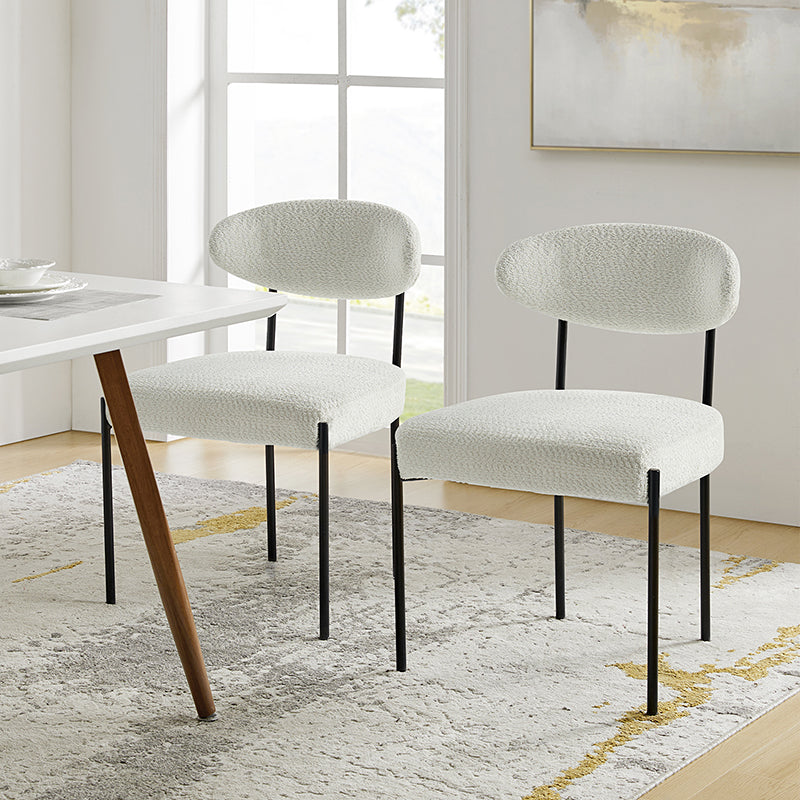 Konstantin Boucle Modern Dining Chair - Mid Century Upholstered Accent Chair for Kitchen, Dining Room & Office - Comfortable Velvet Fabric Seat with Wooden Legs
