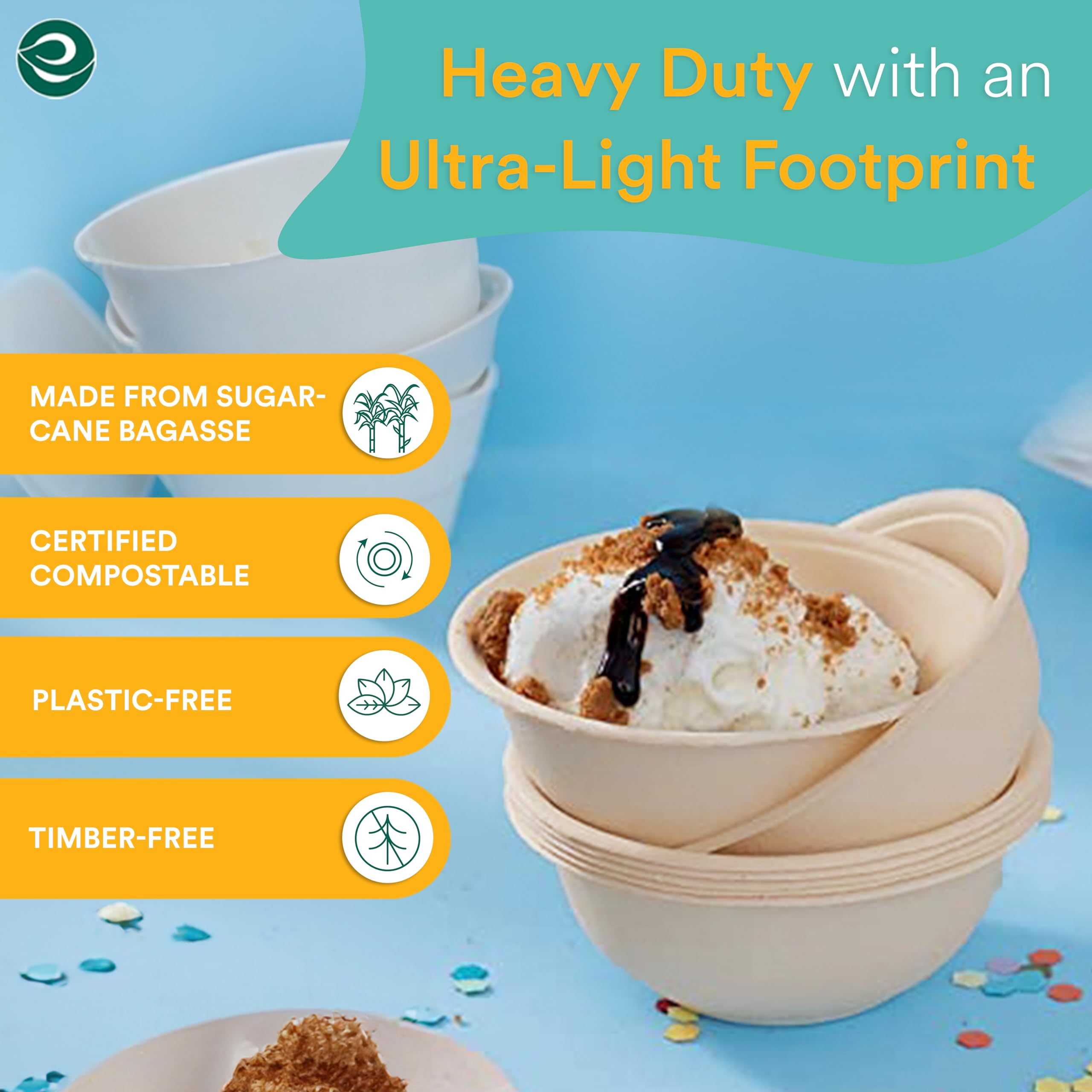 Eco-Friendly 180ml Disposable Bagasse Bowls (50 Pack) - Biodegradable Sugarcane Fiber Bowls for Snacks, Dinner, Parties, Weddings & Events | Round Beige Compostable Tableware - Perfect for Catering, Picnics & Eco-Conscious Gatherings
