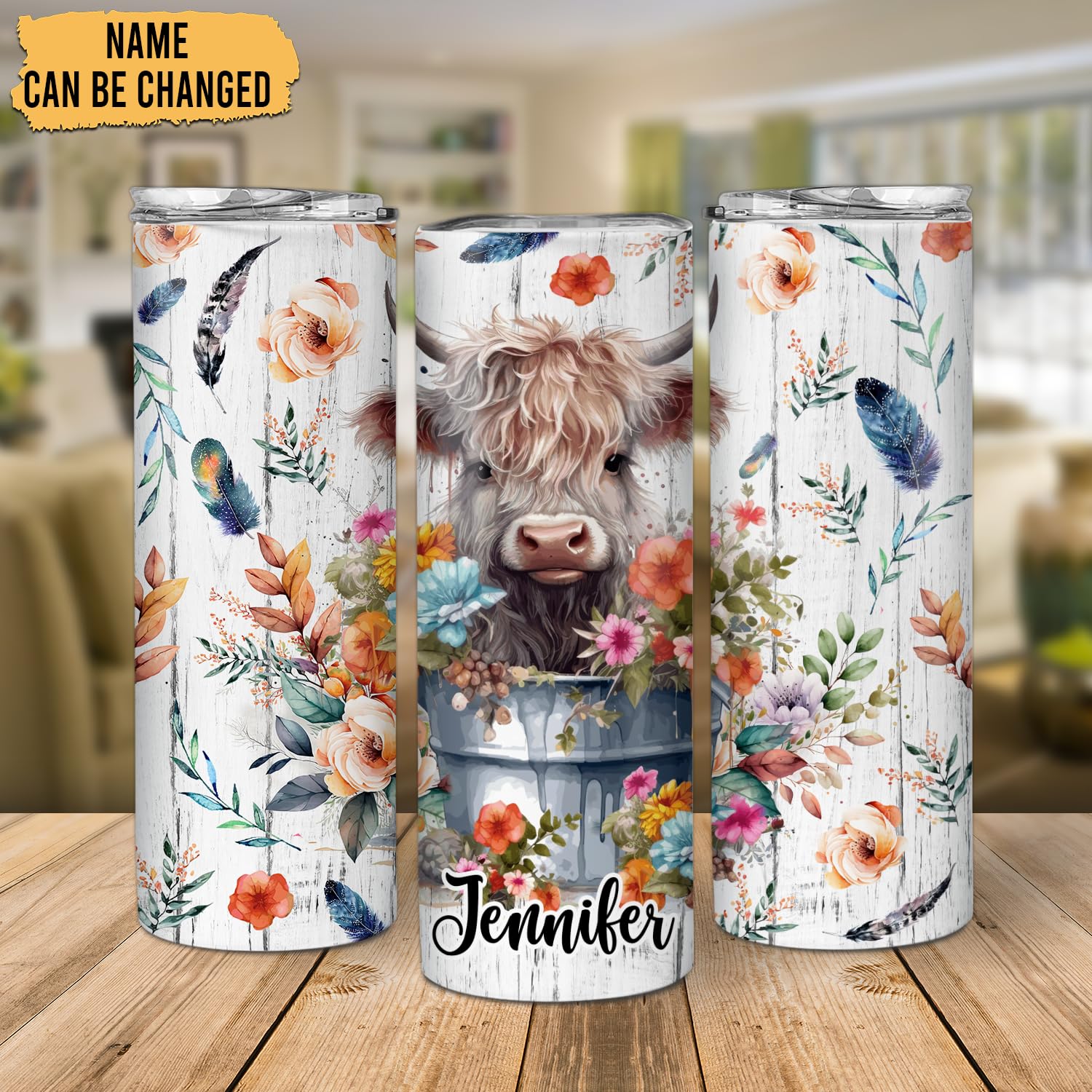 Personalized Highland Cow Skinny Tumbler - Custom Name 20oz Stainless Steel Cup with Lid & Straw - Unique Cow Lover Gifts for Women, Birthday, Christmas - Perfect for Coffee, Tea & Cold Drinks at Home, Office or Travel