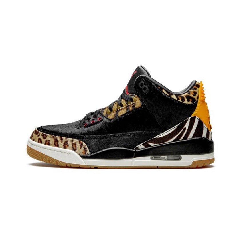 Air Jordan 3 Retro Animal Safari Sneakers - Black/Multi-Color/Dark Mocha Basketball Shoes for Men | Streetwear Fashion & Casual Wear