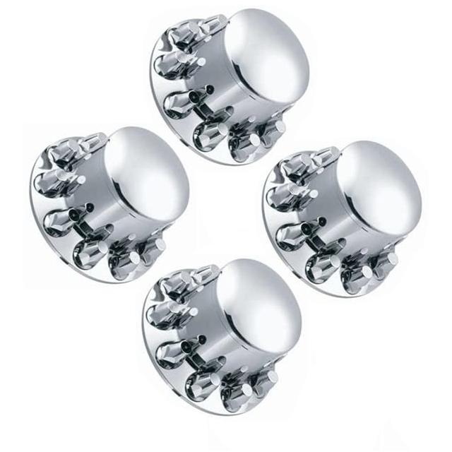 Fortpro 4-Piece Semi Truck Chrome Rear Axle Wheel Cover Kit with 33mm Thread-On Nuts - F245695 | Durable Hub Caps for Heavy Duty Trucks & Trailers - Perfect for Commercial Vehicles & Fleet Maintenance