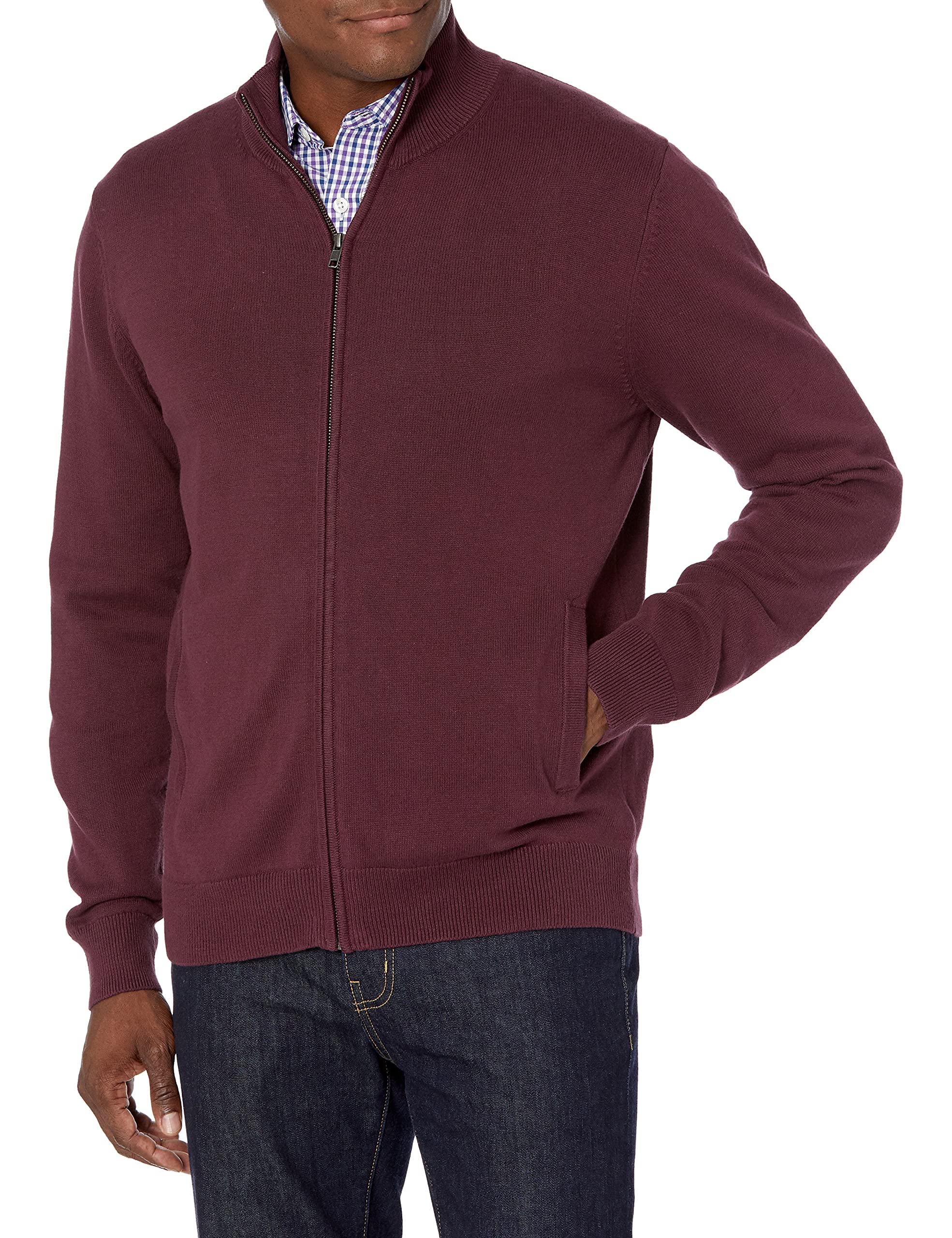 Amazon Essentials Men's Full-Zip Cotton Sweater - Lightweight Comfortable Pullover for Casual Wear, Work & Outdoor Activities