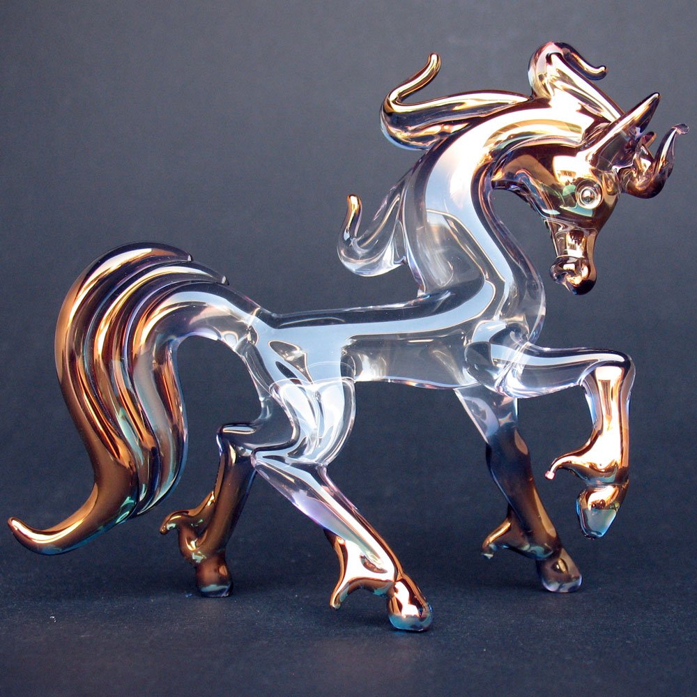Hand Blown Glass Prancing Horse Statue - Elegant Home Decor, Unique Gift for Collectors & Equestrian Lovers - Perfect for Bookshelves, Office Desks & Mantel Displays