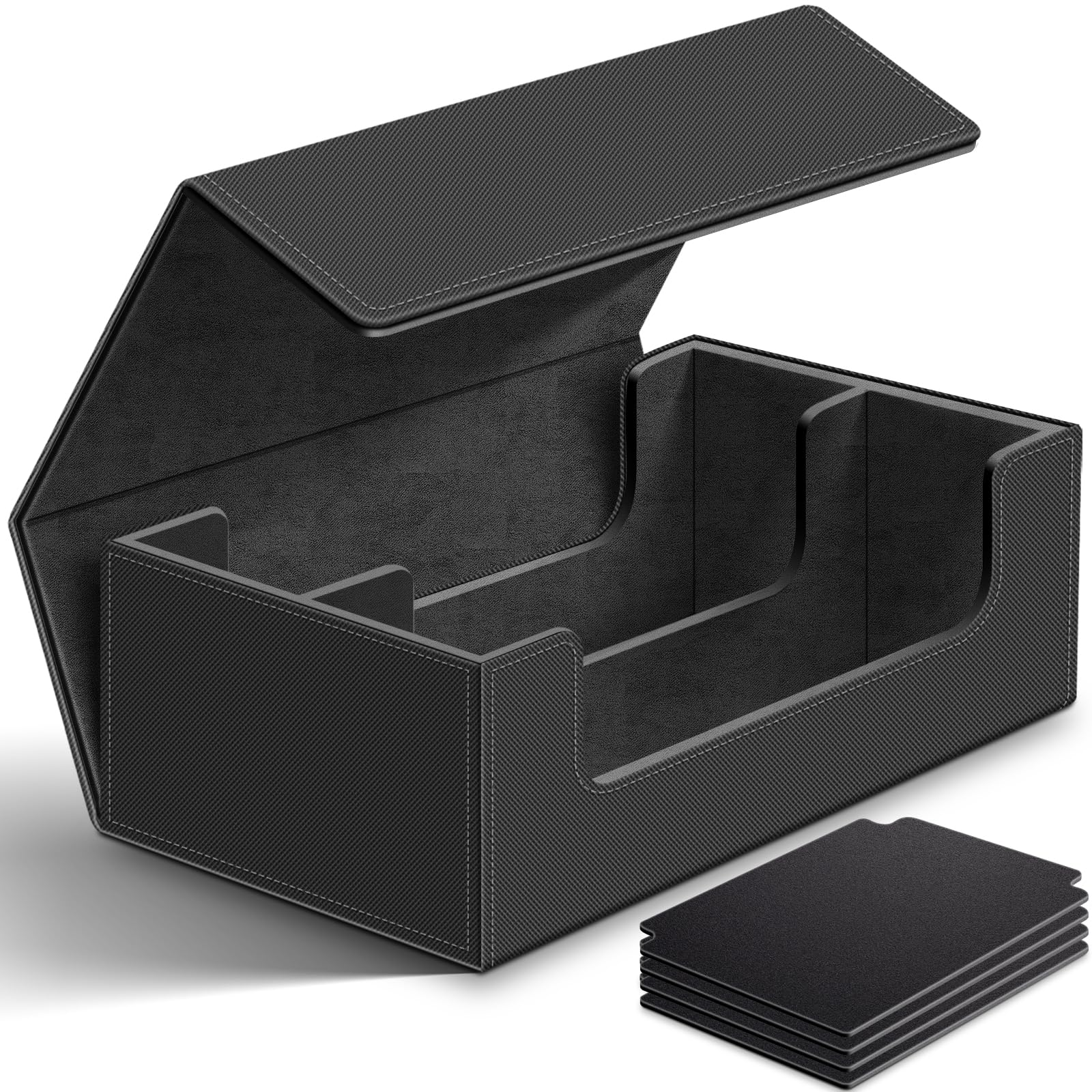 Premium 1200+ Trading Card Deck Case - Leather Magnetic Closure Storage Box for Magic, Sports & Game Cards - Durable Commander Card Protector (Black) - Perfect for Collectors, Tournaments & Home Storage