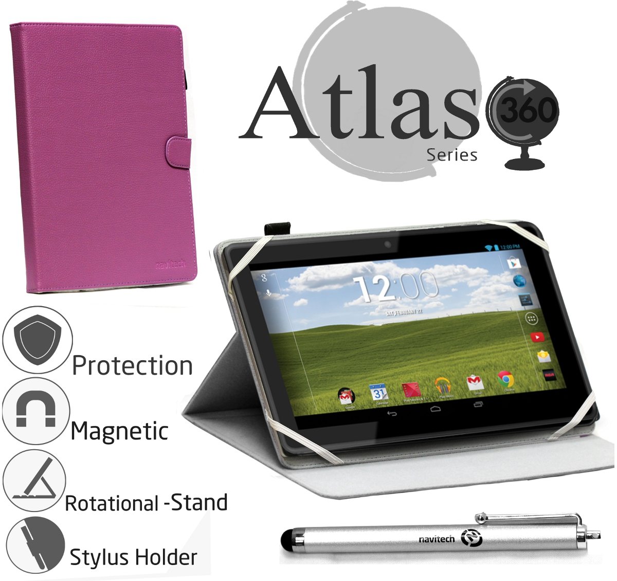 Navitech Purple 360 Rotating Stand Case with Stylus Pen for RCA Pro 10 Tablet - Perfect for Work, Study & Entertainment
