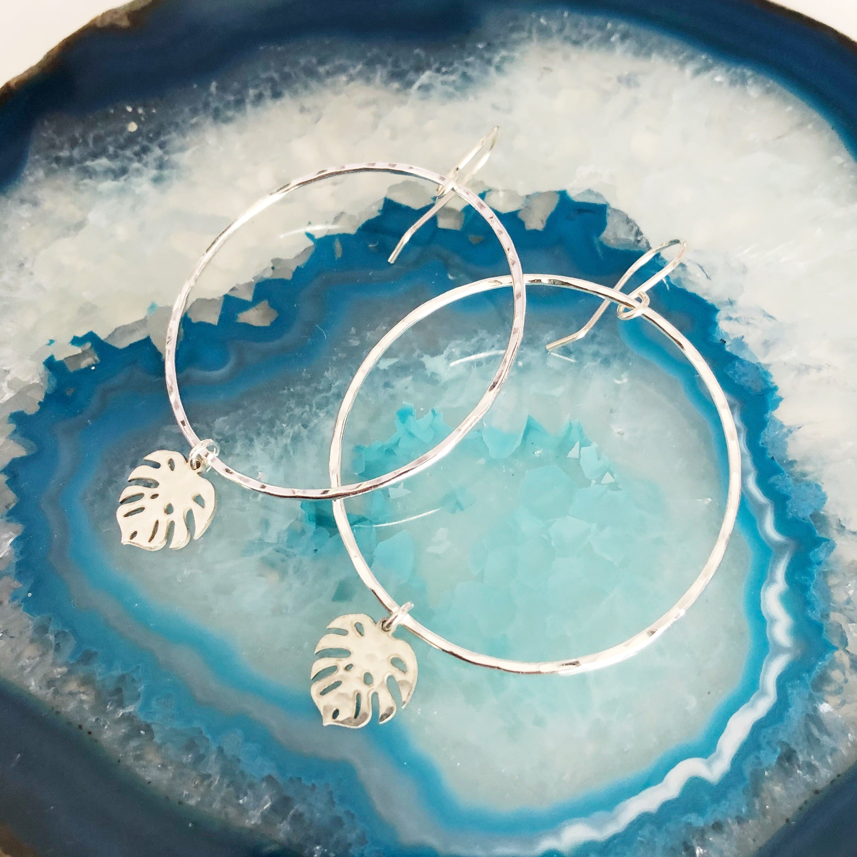 Monstera Leaf Hoop Earrings for Women - Gold Plated Dangle Earrings with Unique Tropical Design - Perfect for Boho, Summer, and Vacation Outfits