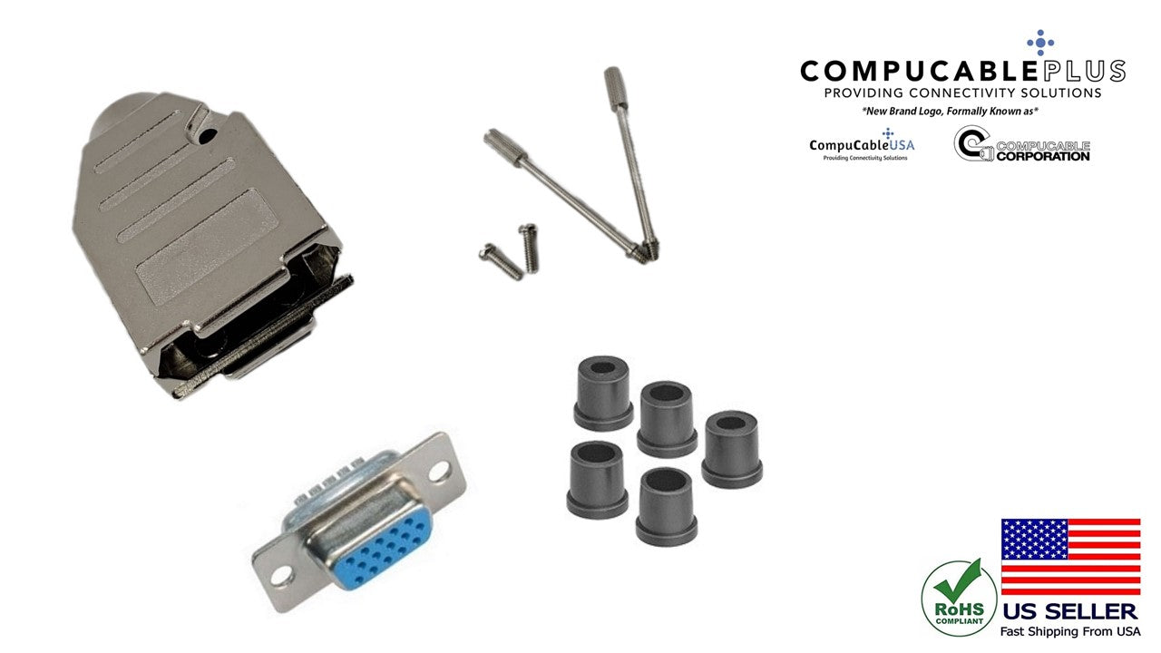 Premium DB15 Female Solder Kit - High Density Full Profile Metal Hood Connector (No Ear Design) for Reliable Computer & Electronics Connections - Perfect for DIY Repairs, Arcade Machines, and Industrial Equipment