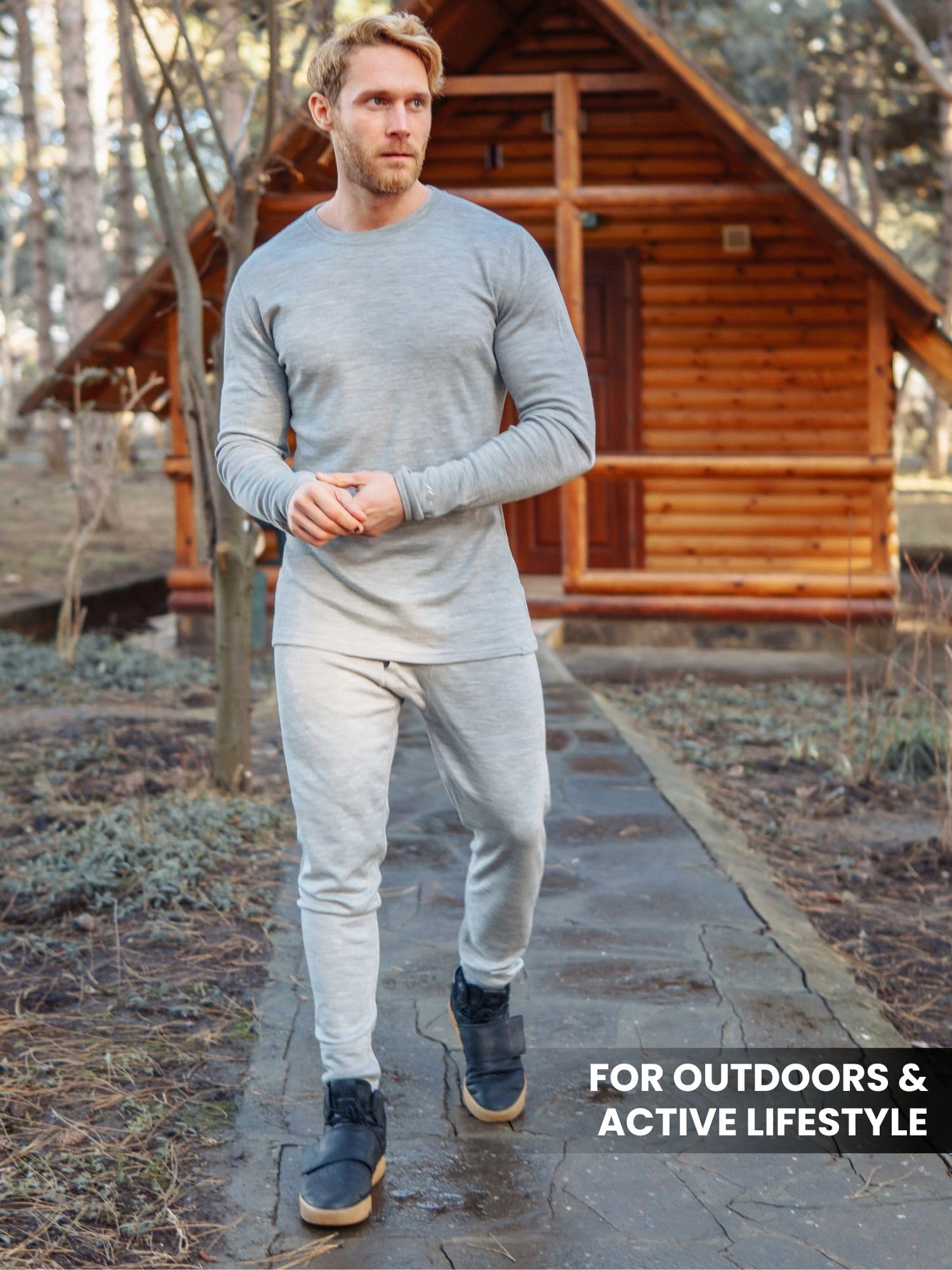 Merino.tech 100% Merino Wool Thermal Underwear for Men - Lightweight, Midweight & Heavyweight Base Layer Pants with Socks | Cold Weather Hiking, Skiing & Winter Outdoor Activities