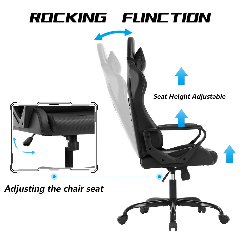Racing Style Gaming Chair - Ergonomic High Back Office Chair with Adjustable Headrest & Lumbar Support, Swivel Computer Desk Chair for Gaming, Work & Home Use - Black