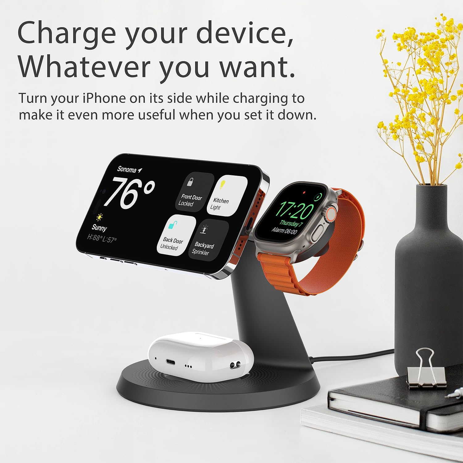 3-in-1 Fast Wireless Charging Station with MagSafe for iPhone 12-16, Apple Watch & AirPods - Compact Charging Stand for Home, Office & Travel | Perfect for Nightstand, Desk & Car Use
