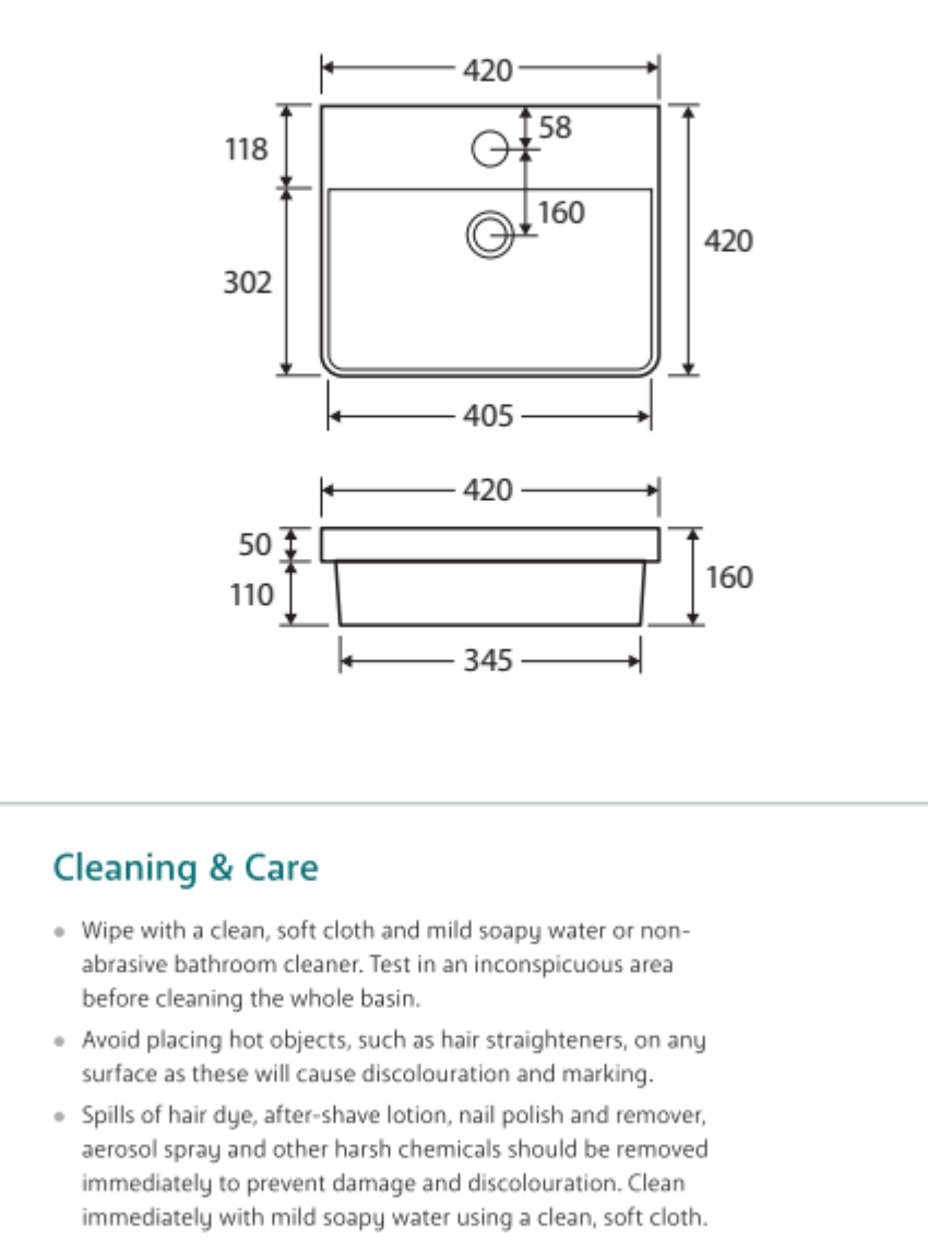 Fienza RB4063 Petra 1 Tap Hole Semi Inset Bathroom Sink in White - Perfect for Modern Vanities and Small Space Bathrooms