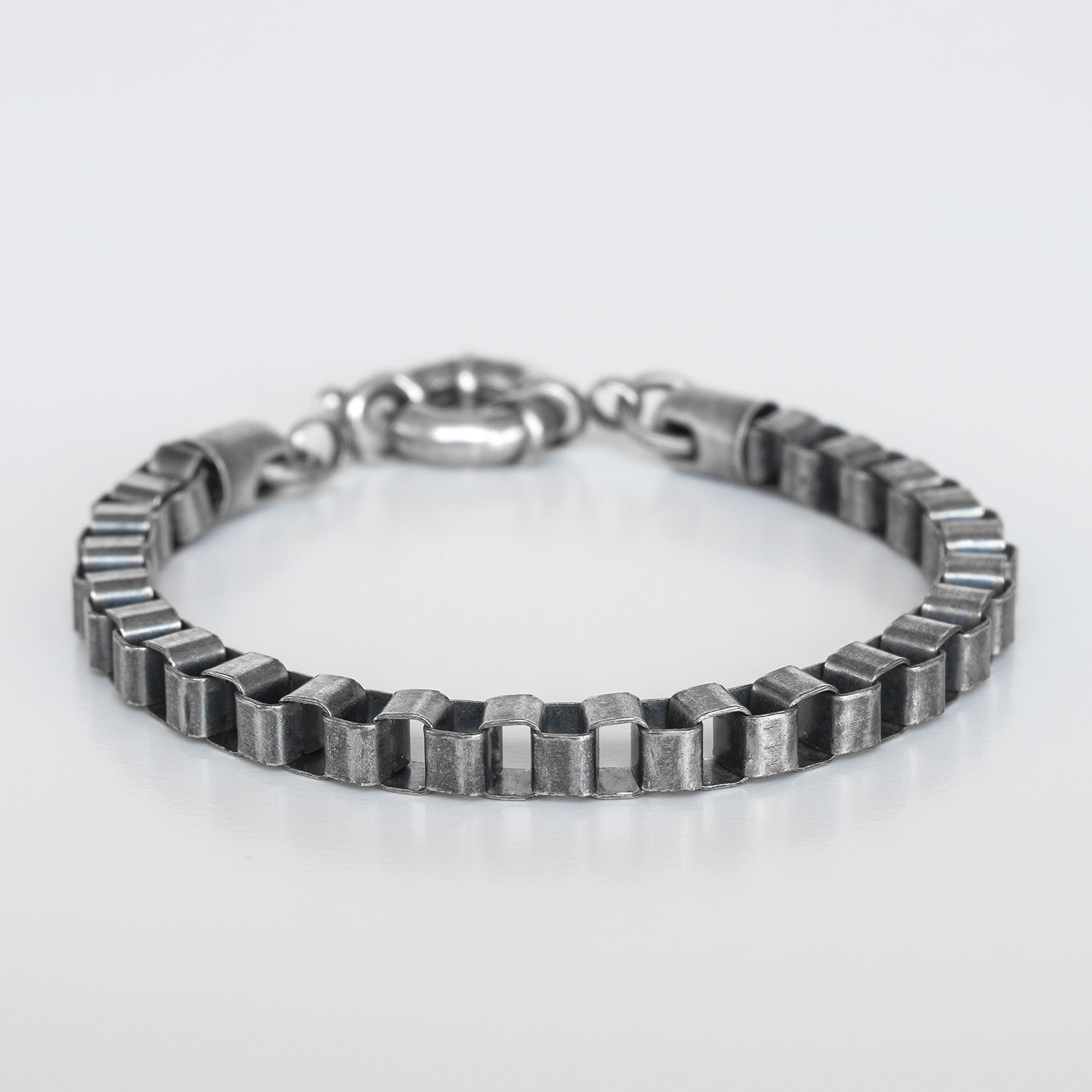 Magoo Handmade Silver Plated Box Chain Bracelet for Men - Thick Boho Tribal Minimalist Jewelry, Perfect for Casual Wear, Gifts & Special Occasions