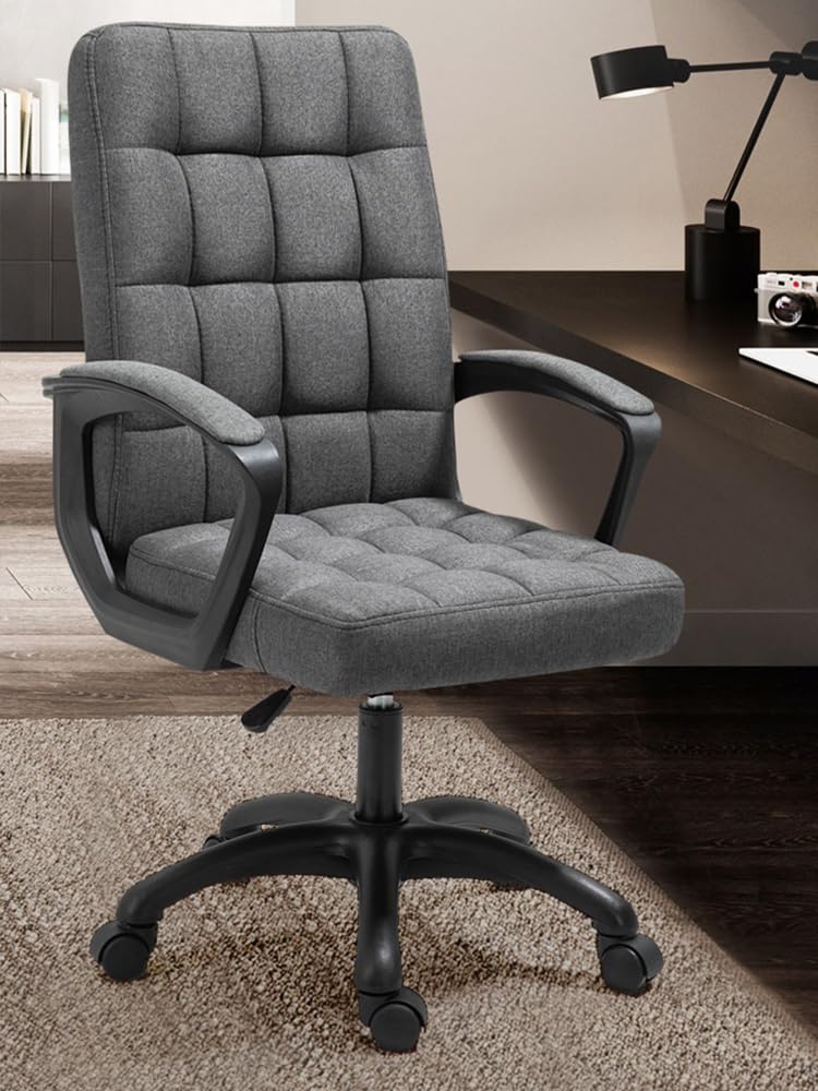 Ergonomic Office Chair with High Back, Armrests & Wheels - Adjustable Swivel Desk Chair for Home Office, Study & Executive Work - Comfortable Fabric Cushion (Black) - Perfect for Long Hours of Computer Work & Video Conferencing