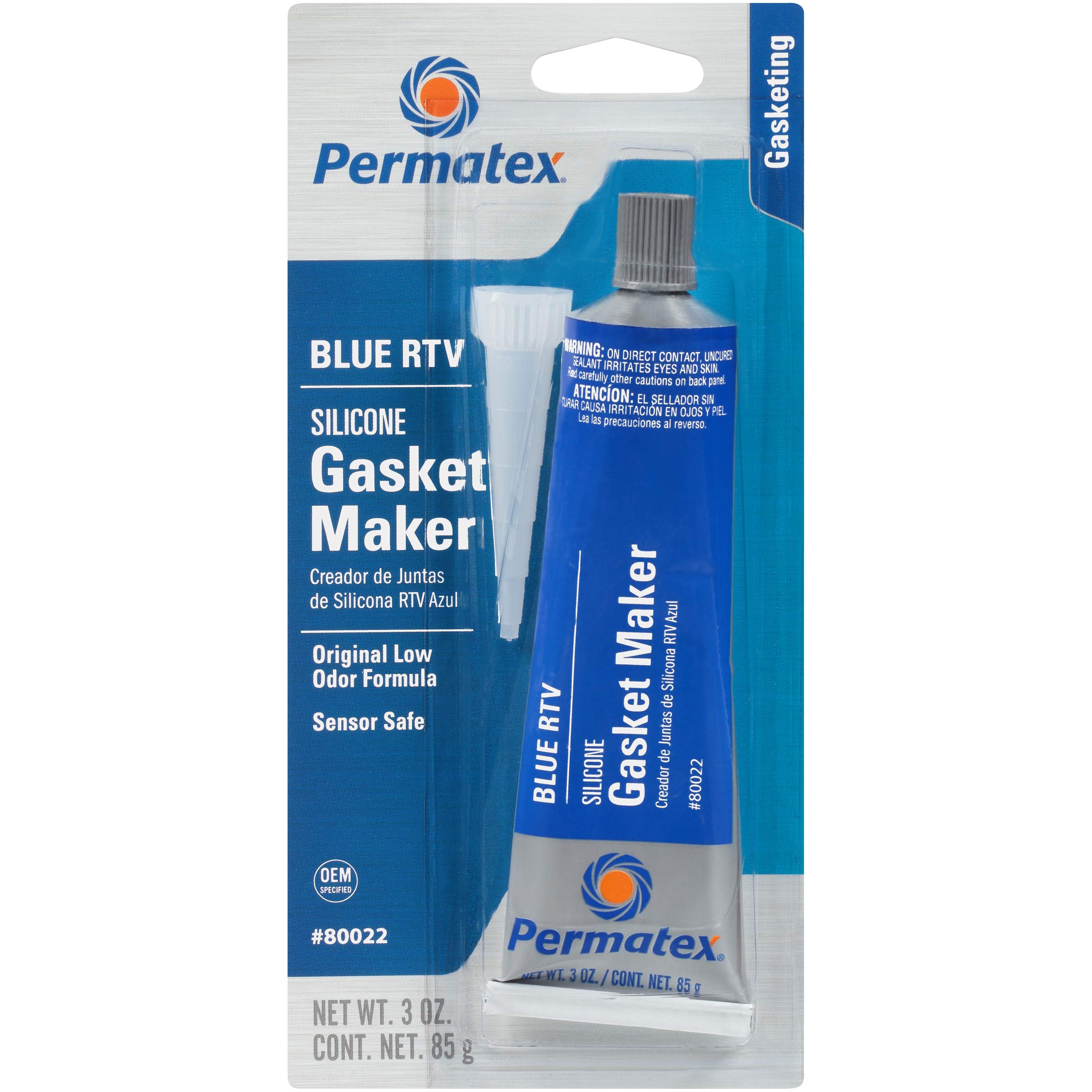 Permatex 80022 Sensor-Safe Blue RTV Silicone Gasket Maker - 3 oz Tube - High Temperature Resistant Sealant for Automotive Engines, Transmissions & Marine Applications