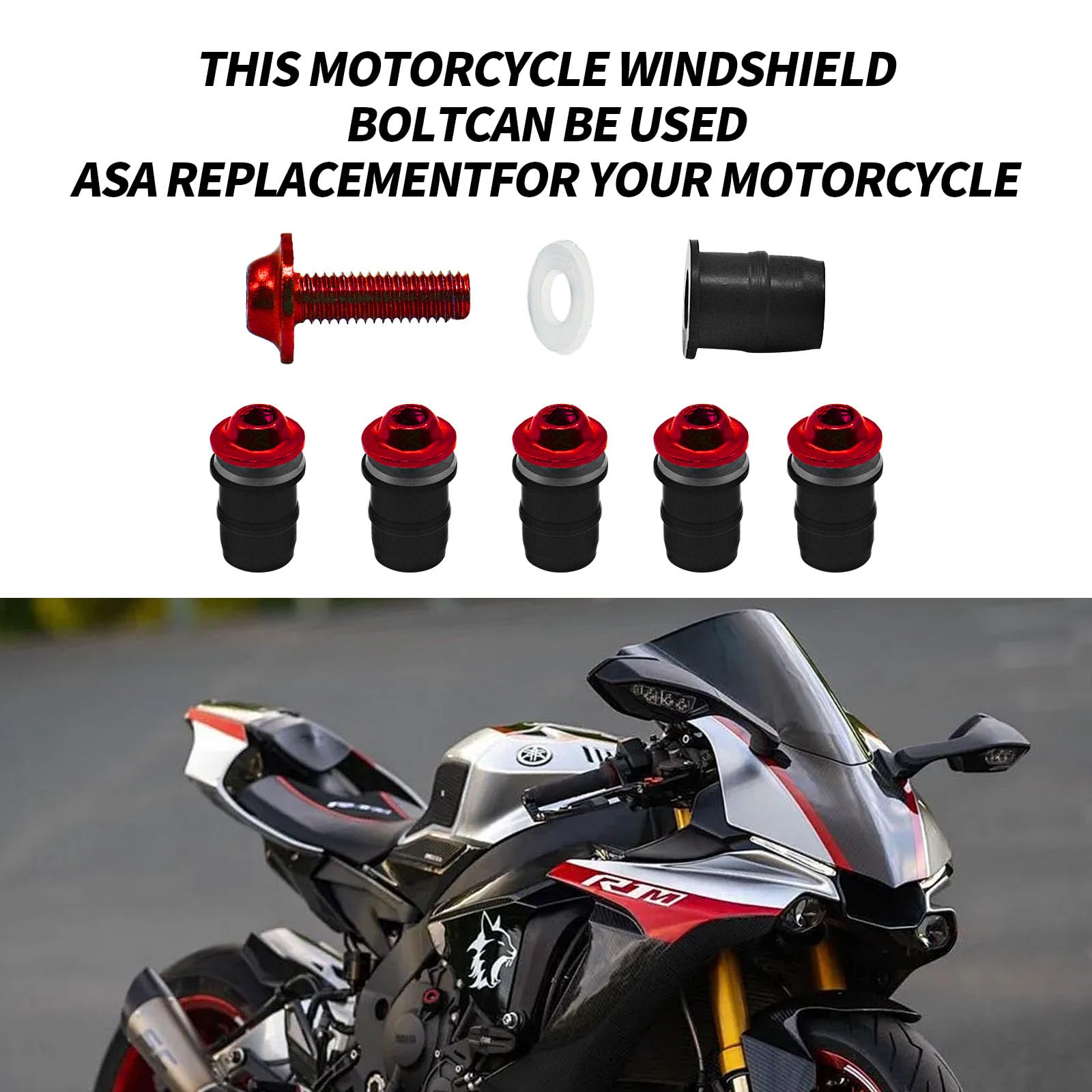 10Pcs M5 Aluminum Alloy Motorcycle Windshield Screw Kit with Wrench - Red Windscreen Fairing Fasteners Bolts & Nuts for Honda, Yamaha, Kawasaki - Perfect for Bike Windshield Repair & Maintenance