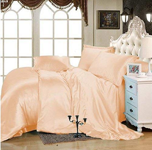 Luxury Silk Satin Down Alternative Comforter - 400 GSM Ultra Soft & Breathable - Box Stitched Design - Machine Washable - Full/Queen Size 88x88 Inches - Peach Color for Bedroom Decor & Cozy Sleep