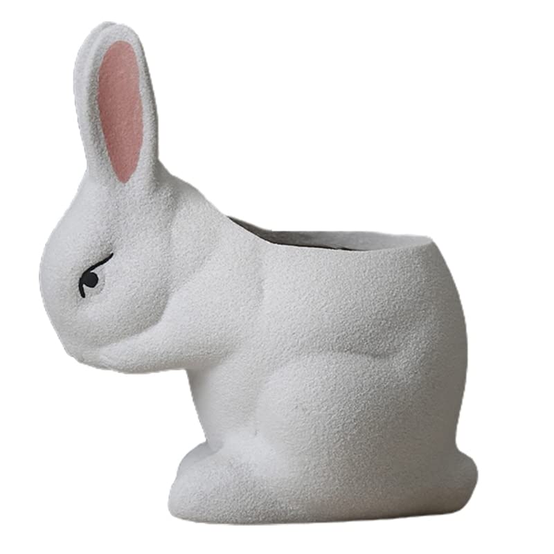 Ceramic Succulent Planter Pots - Rabbit Design Cactus & Flower Planters for Home & Garden Decor (Light Pink/White) | Perfect for Windowsills, Office Desks & Gift Giving