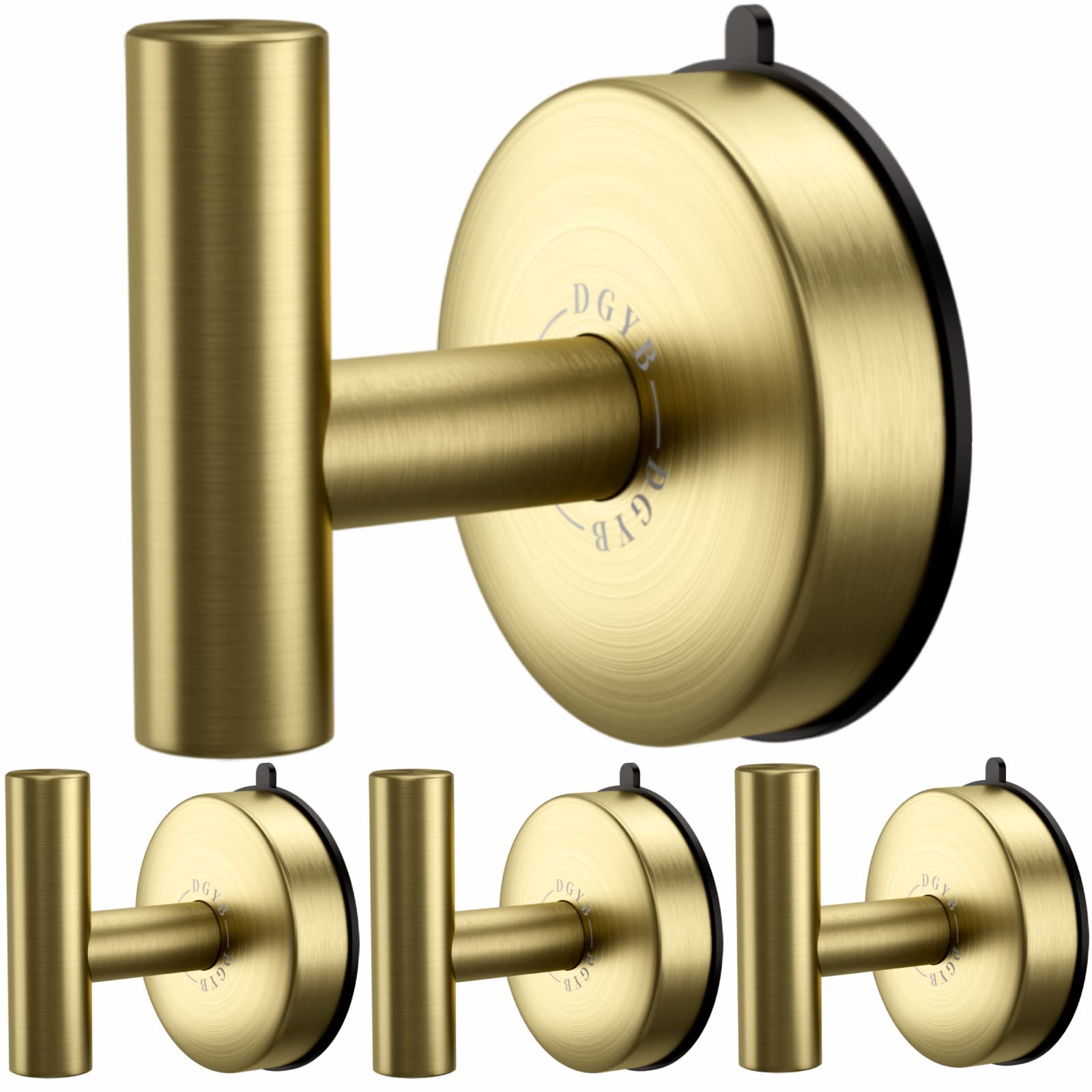 Large Suction Cup Hooks for Shower - Set of 4 Gold Bathroom Towel Hooks - Waterproof Stainless Steel Shower Hooks - 15lb Heavy Duty Removable Wall Hooks for Hanging - Perfect for Bathroom, Kitchen, RV & Dorm Organization