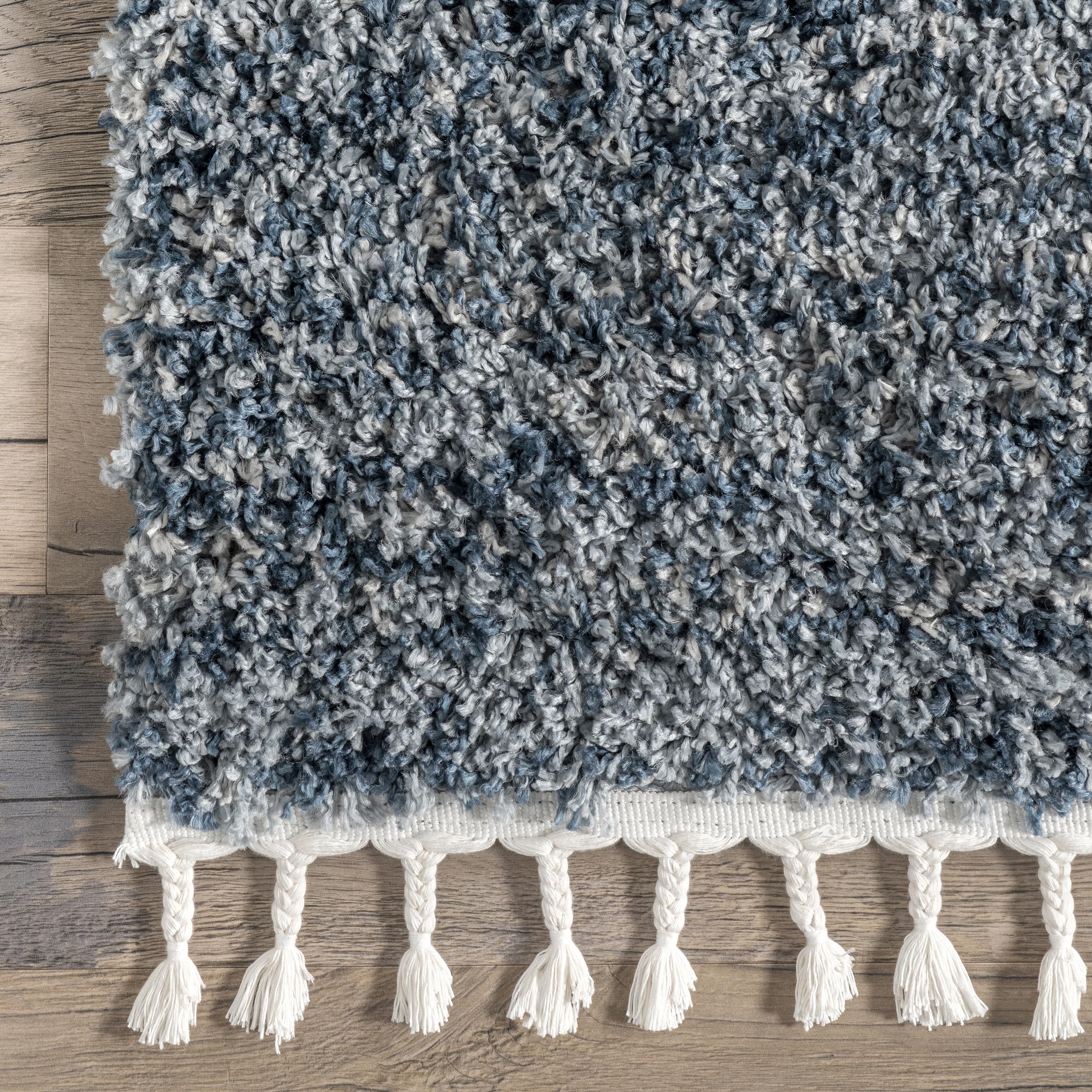 nuLOOM Brooke Shag Tasseled Area Rug - 5' x 5' Square Soft Shaggy Rug in Casual Blue & Ivory for Living Room, Bedroom, Dining Room, Nursery - Perfect for Cozy Home Decor & Kids Play Area