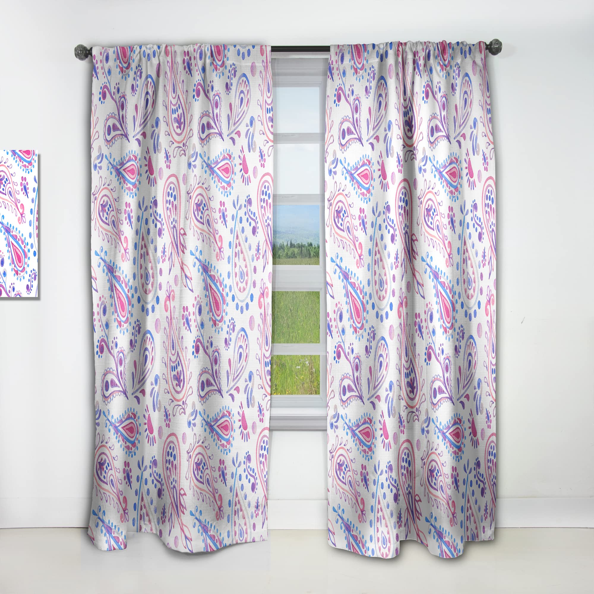 DesignQ Pink Purple Paisley Thermal Insulated Curtains - Single Panel 52x120 - Elegant Window Treatments for Bedroom & Living Room - Perfect for Home Decor, Privacy & Temperature Control
