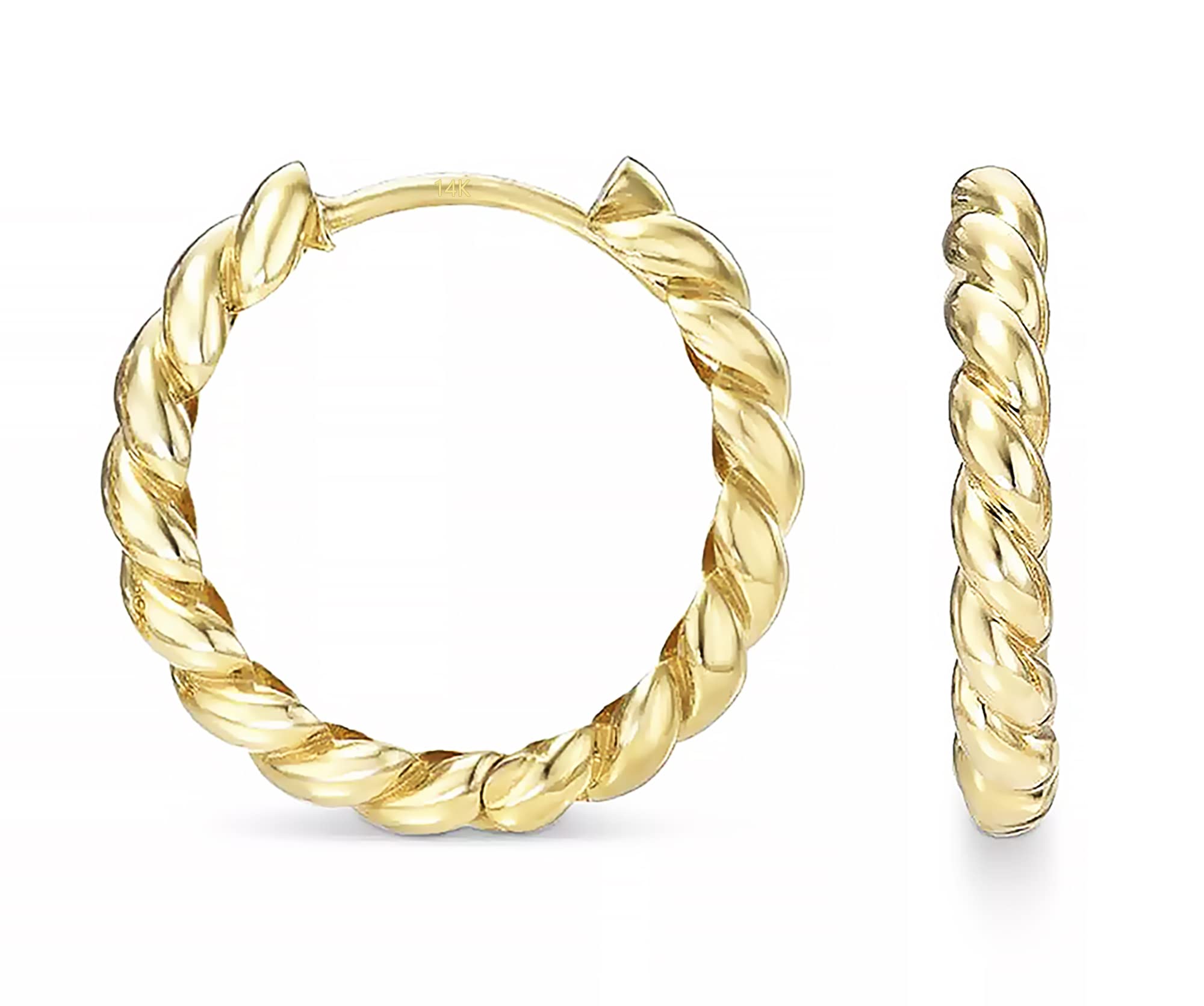 14K Solid Gold Twisted Rope Huggie Hoop Earrings - Rose, White & Yellow Gold | Perfect for Everyday Wear, Gifts & Special Occasions