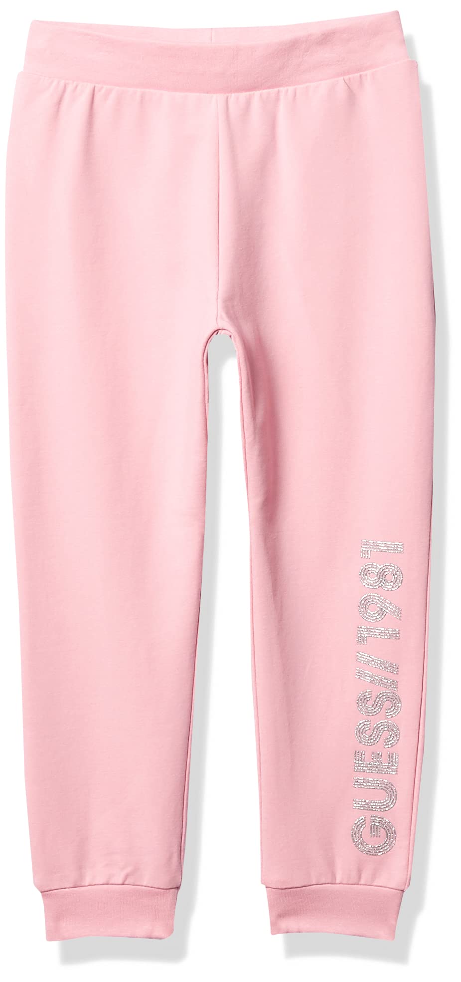 GUESS Girls' Glitter Print Logo French Terry Joggers - Sustainable Rubberized Sweatpants for School, Gym & Casual Wear