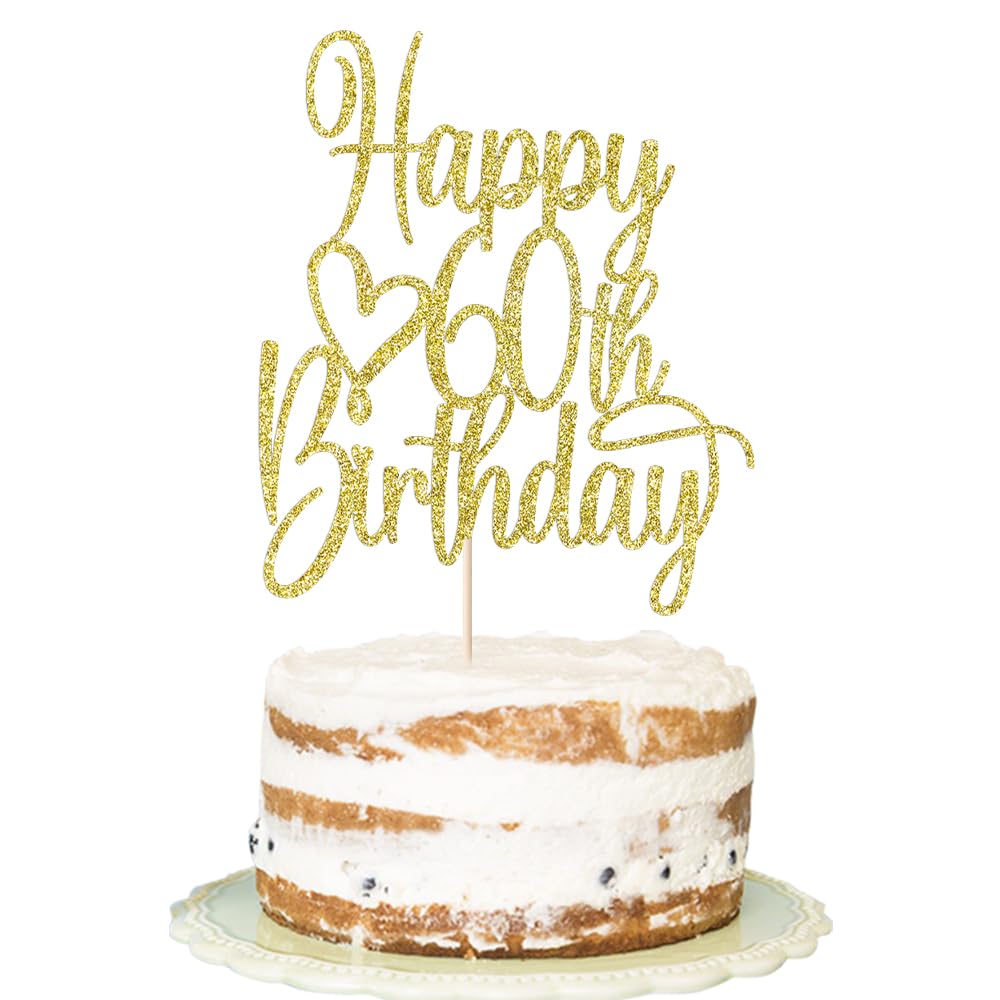 60th Birthday Cake Topper - Gold Glitter 'Cheers to 60 Years' & '60 & Fabulous' Cake Decoration for Anniversary Party | Perfect for 60th Birthday Celebrations, Retirement Parties & Milestone Events