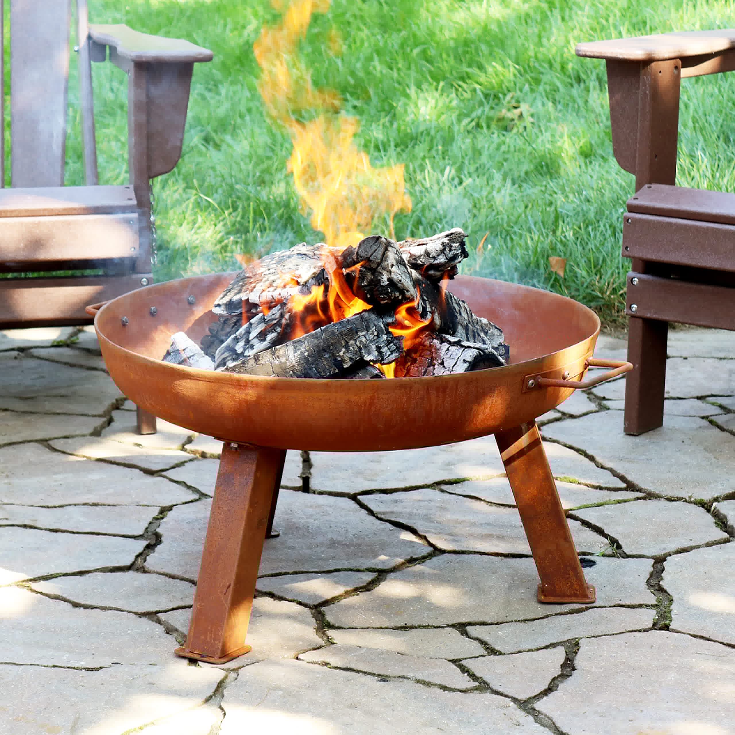 24-Inch Heavy-Duty Cast Iron Wood-Burning Fire Pit for Outdoor Use - Rustic Oxidized Finish with Convenient Handles - Perfect for Backyard Gatherings, Camping Trips and Patio Decor