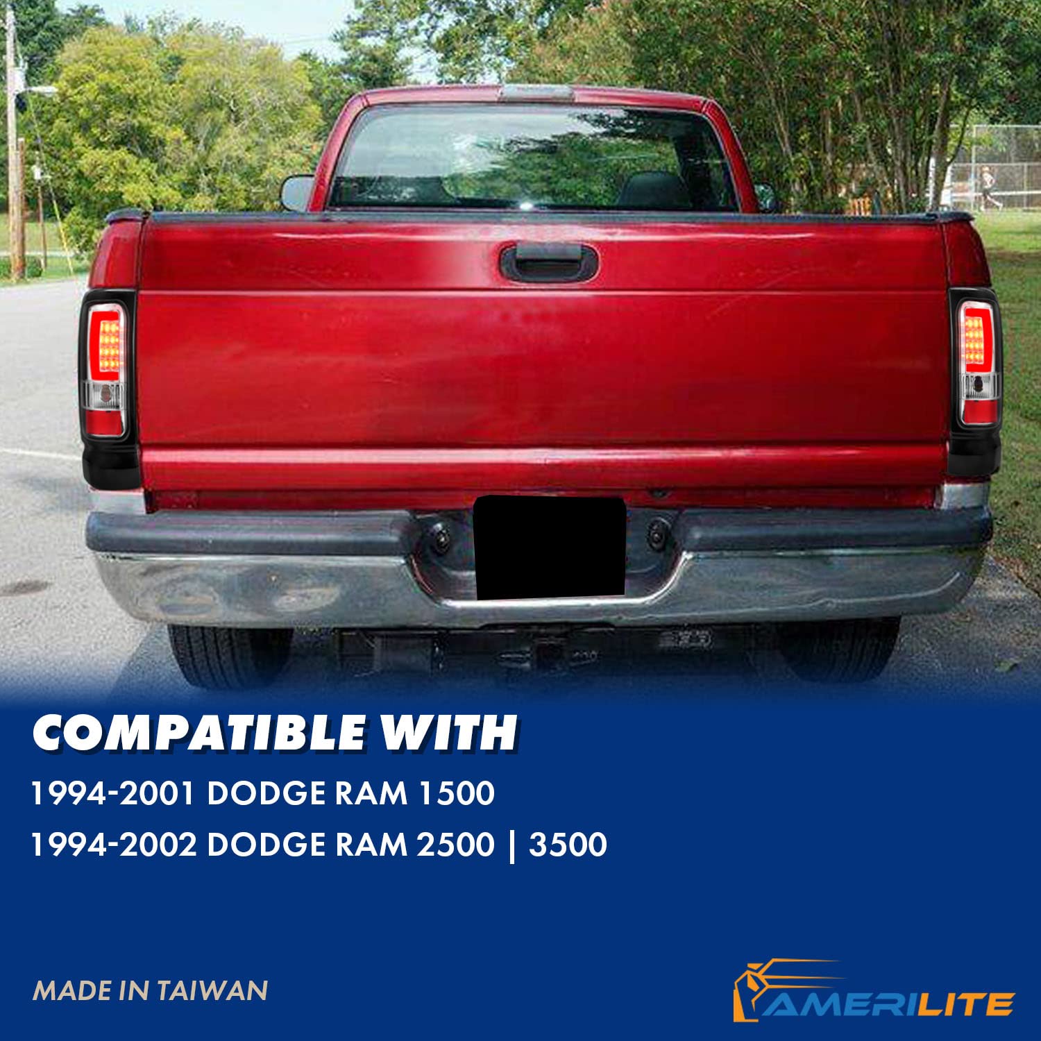 1994-2001 Dodge Ram 1500/2500/3500 Truck Chrome C-Bar LED Tail Lights - Pair (Left & Right) for Enhanced Visibility & Style - Perfect for Night Driving & Custom Truck Upgrades