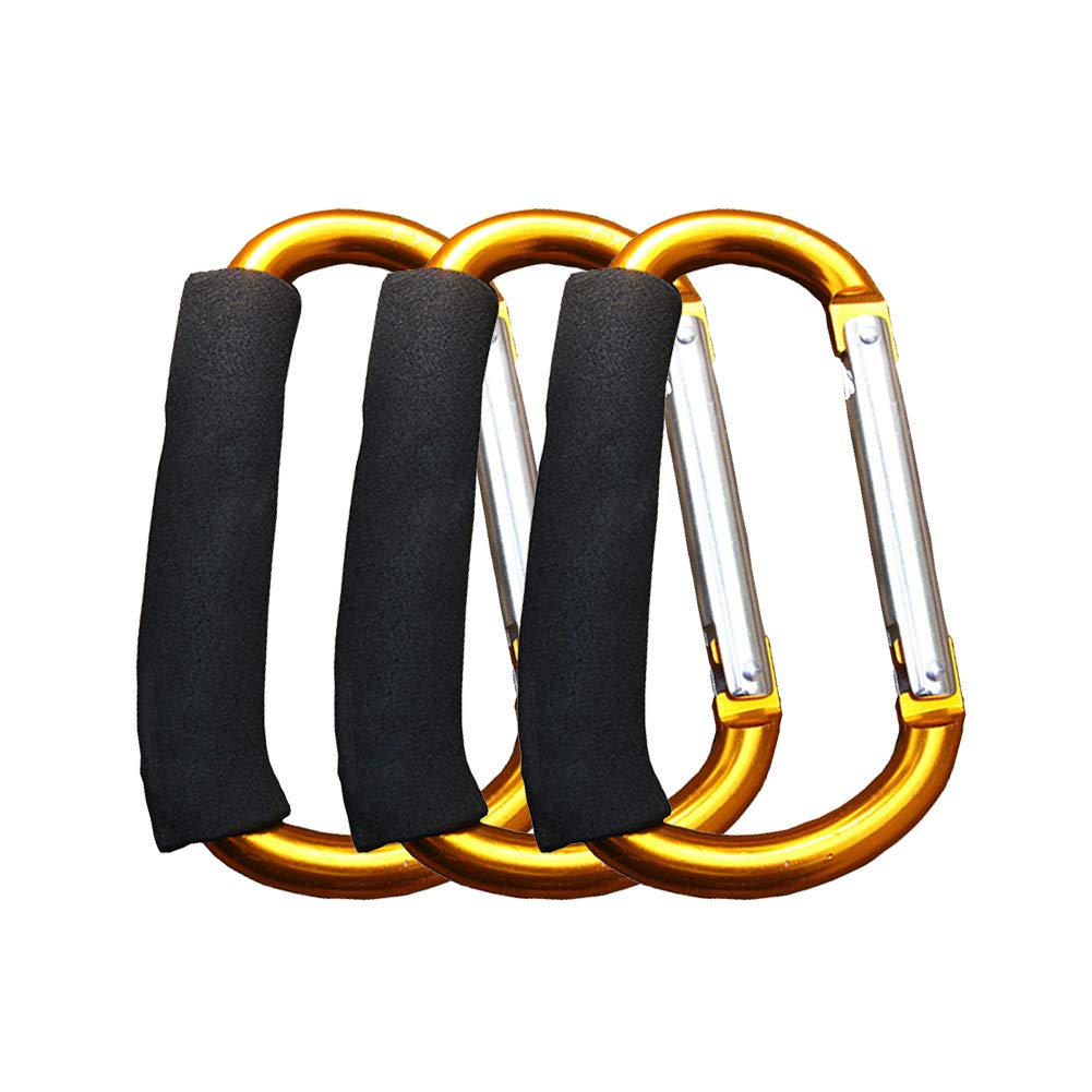 Extra Large D-Type Aluminum Alloy Carabiner Hook - Heavy Duty Climbing Carabiner for Hammocks, Shopping Bags & Trolleys - Portable Quick Hook (3 Pack, Yellow) - Perfect for Outdoor Adventures, Camping & Daily Use
