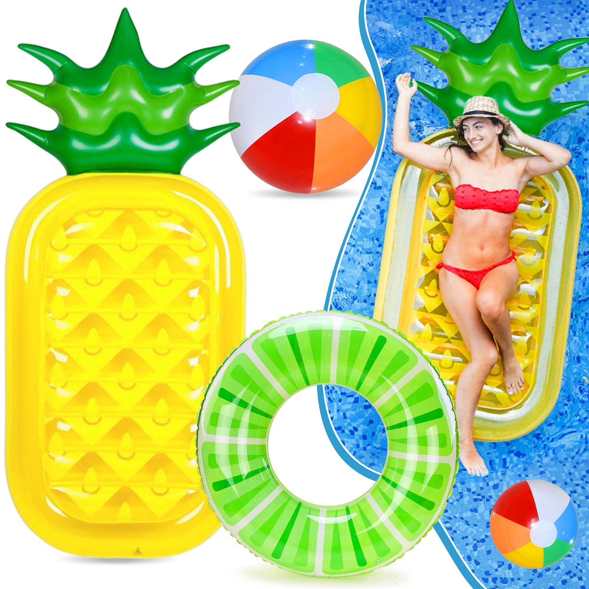 **Chennyfun 3-Pack Inflatable Swim Rings, 4-in-1 Floating Pool Mat with Air Pump, Water Floating Bed, Inflatable Balls & Swim Rings for Adults & Kids – Perfect for Pool Parties, Beach Relaxation & Family Fun**