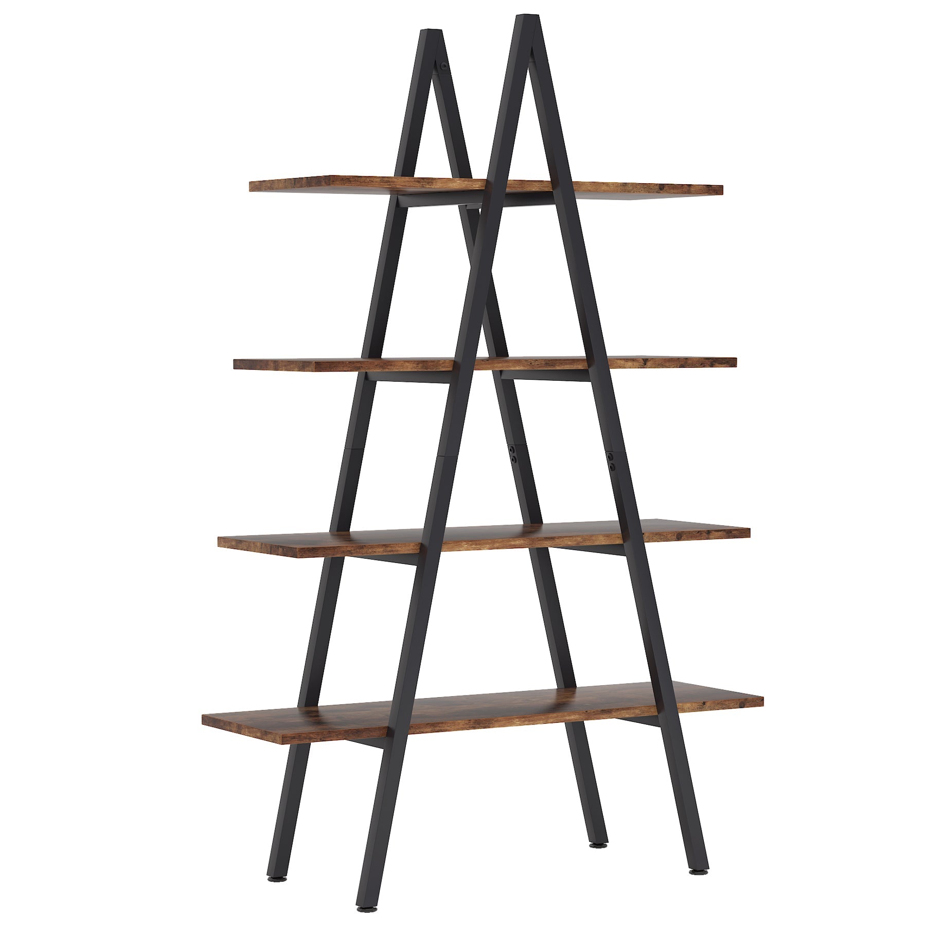 4 Tier A-Shaped Industrial Ladder Bookshelf - Rustic Wooden Bookcase for Home Office, Living Room & Bedroom Storage - Perfect for Displaying Books, Plants & Decorative Items
