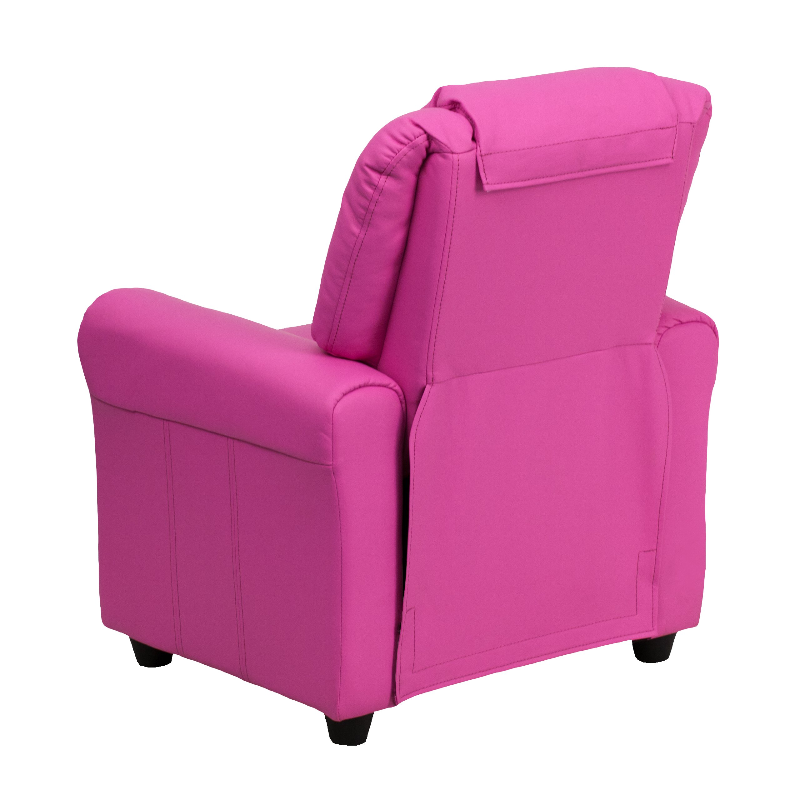 MFO Contemporary Hot Pink Vinyl Kids Recliner with Cup Holder & Headrest - Comfortable Children's Chair for Playroom, Bedroom or TV Watching