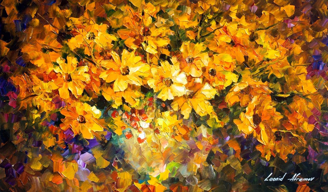 Yellow Bouquet Textured Oil Painting on Canvas - Modern Wall Art by Leonid Afremov Studio - 30