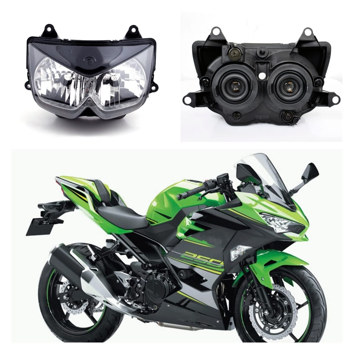 FLPRO Motorcycle Headlight Assembly for Kawasaki Ninja 250R EX250R (2008-2012) - High Visibility Clear Lens Headlamp Replacement - Perfect for Night Riding & Commuting