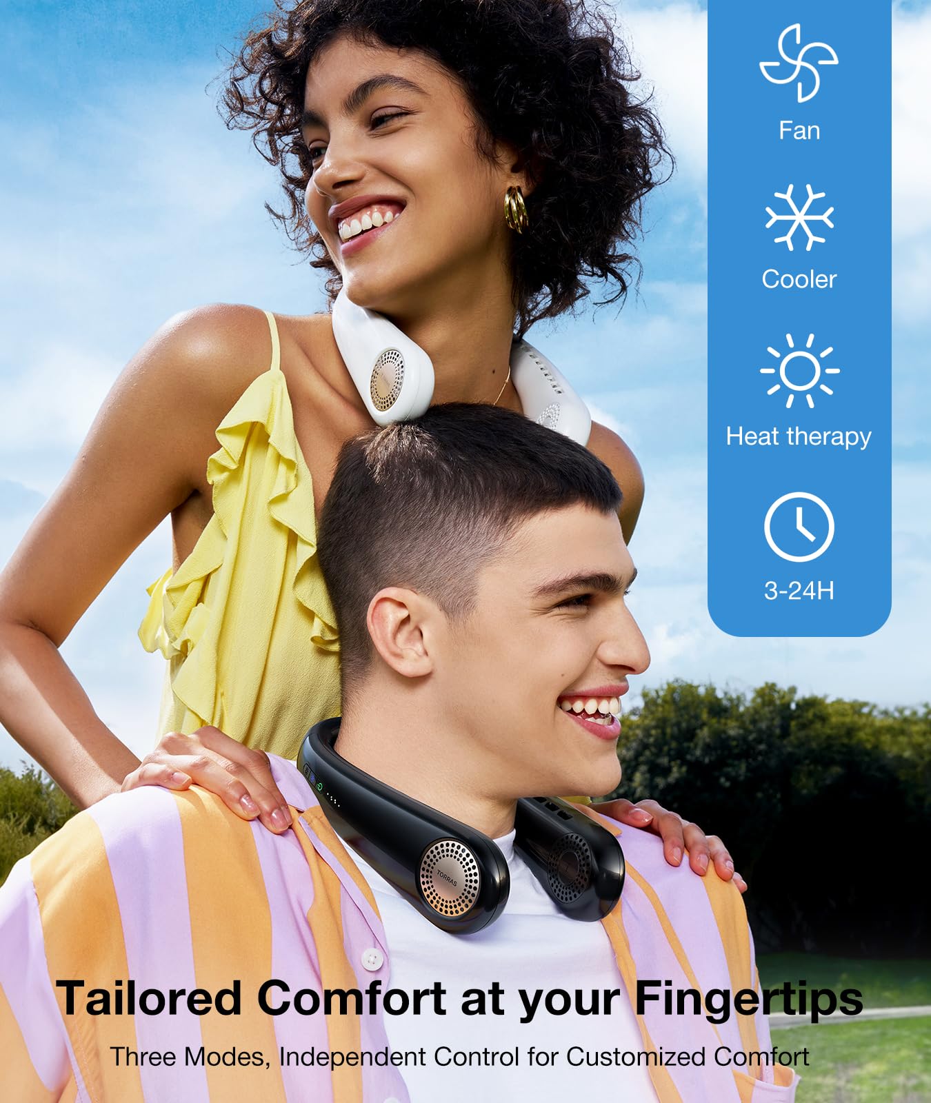 TORRAS COOLiFY Air 2024 Upgraded Neck Air Conditioner - Ultra Lightweight Portable Rechargeable Personal Cooling Fan with 3 Modes (Cooling/Fan/Heat) - Perfect for Outdoor Activities, Office, Travel & Summer Use - White