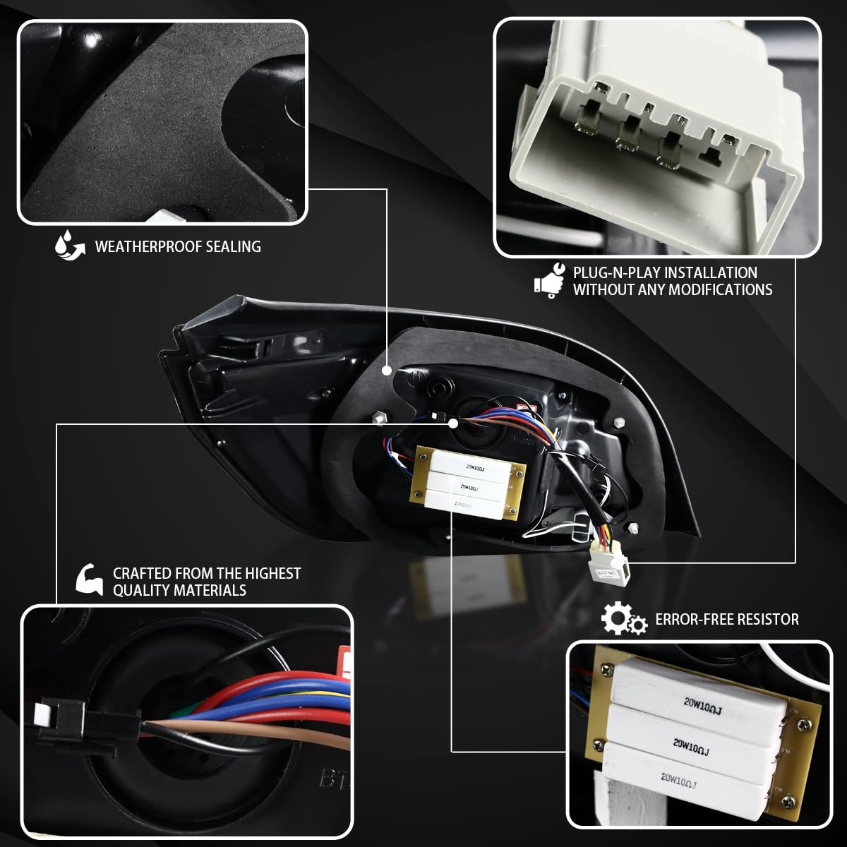 AUTOZENSATION LED Tail Lights for 2008-2010 BMW E60 5-Series Sedan - Left & Right Pair with Jet Black Housing & Red LED Bar - Direct Fit Replacement - Enhances Night Visibility & Style