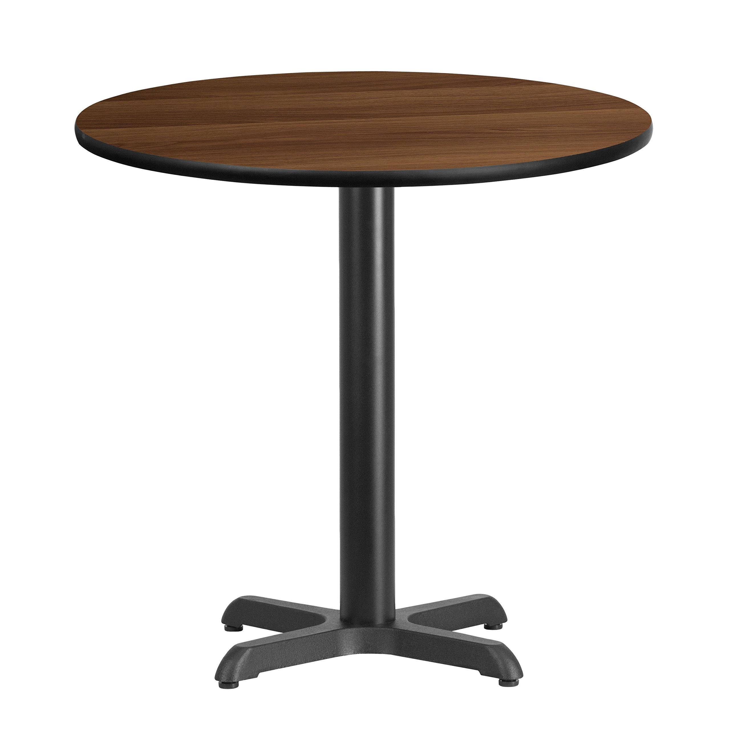 EMMA + OLIVER 30 Inch Round Walnut Laminate Dining Table Top with 22x22 Inch Sturdy Base - Perfect for Kitchen, Dining Room, and Small Space Furniture