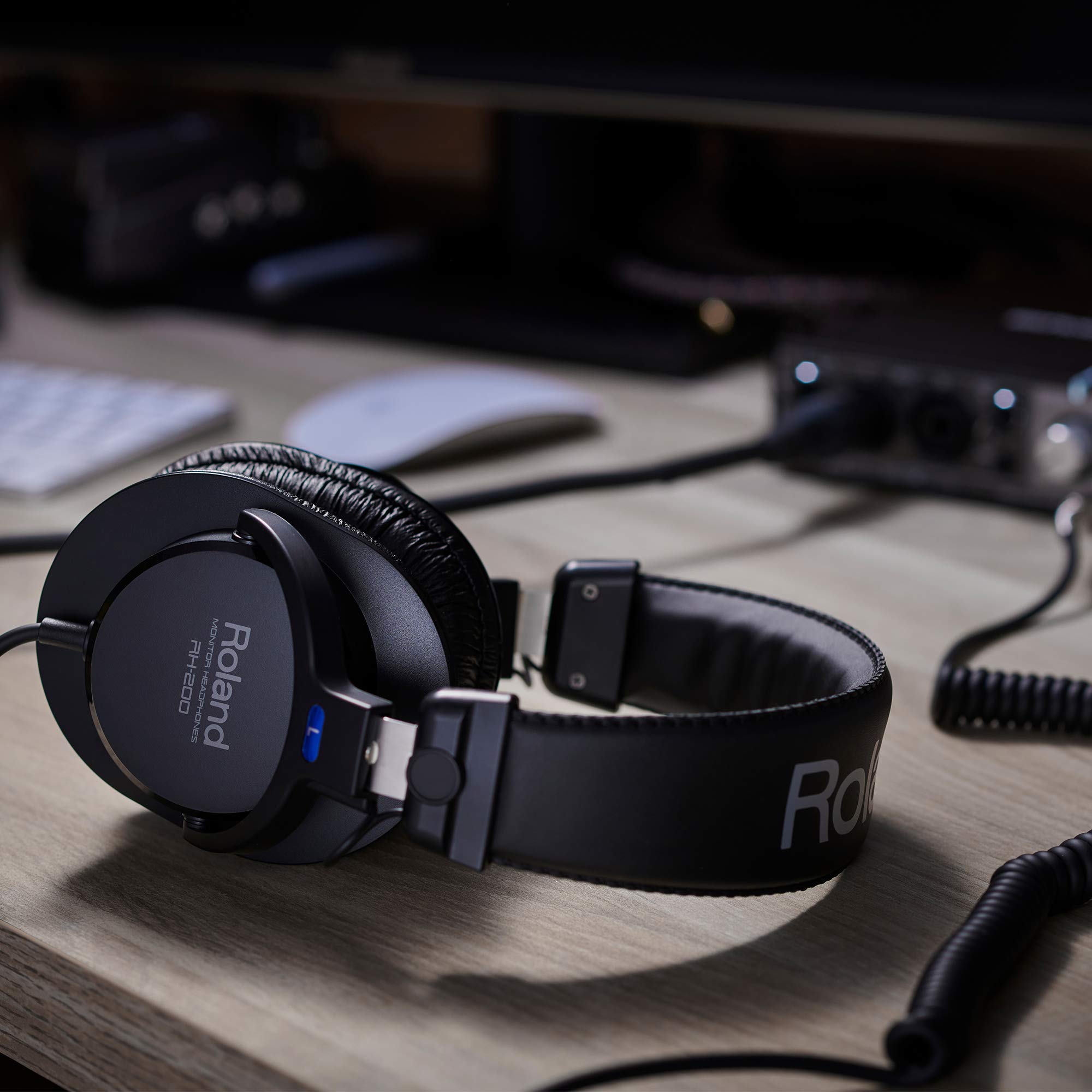 Roland RH-200 Professional Studio Headphones with Coiled Cable - High-Fidelity Stereo Monitoring, Accurate Sound & Comfortable Fit for Music Production, Recording, Mixing & Podcasting