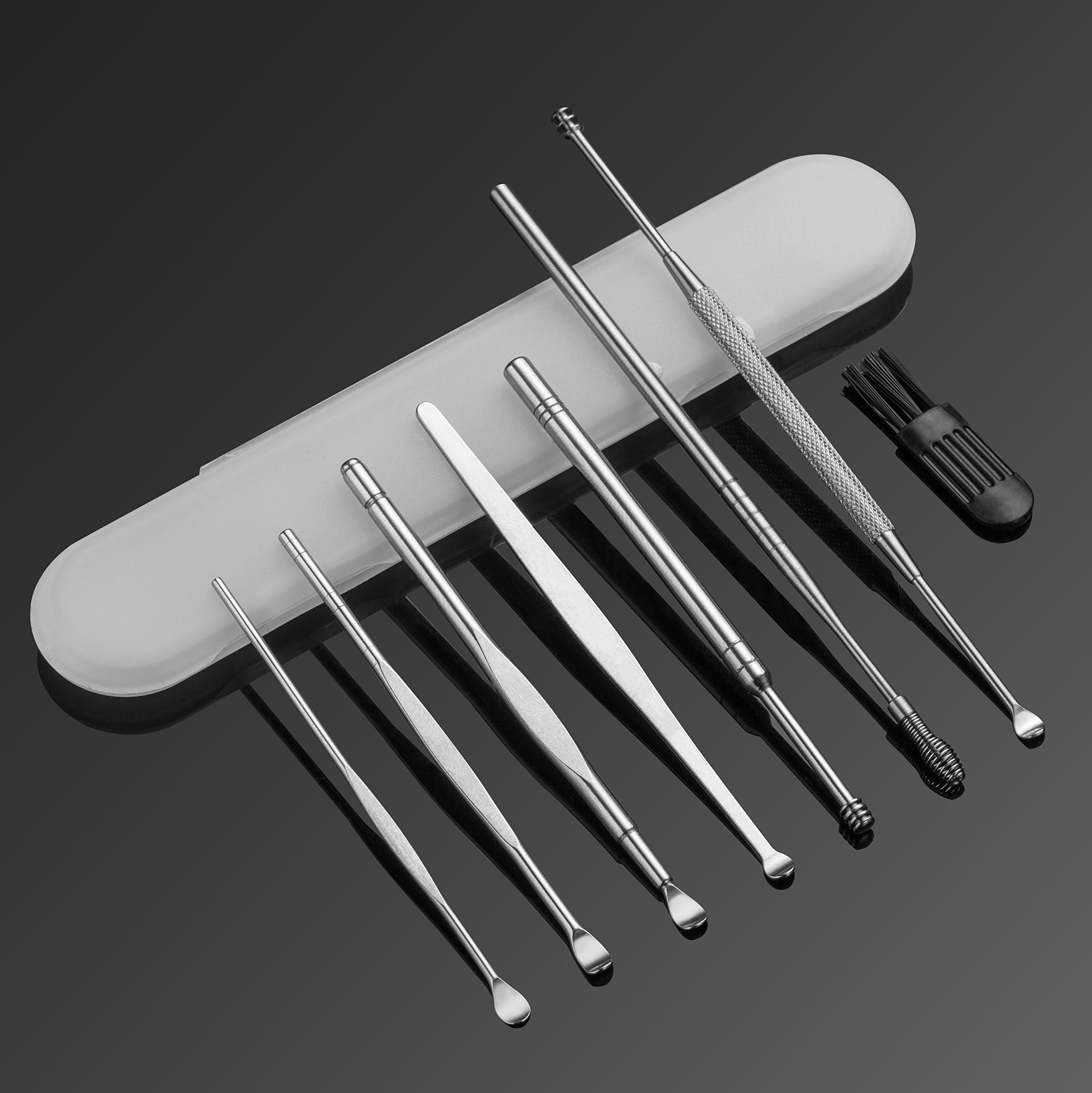 8 Pcs Ear Wax Removal Kit - Geengle Ear Cleaning Tool Set with Curette, Brush & Storage Box - Safe & Gentle Earwax Remover for Home & Travel Use