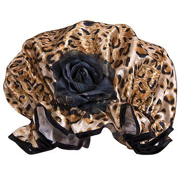 Stylish Leopard Print Shower Cap with Black Rose Design - Waterproof Hair Protection for Bathing, Spa & Salon Use