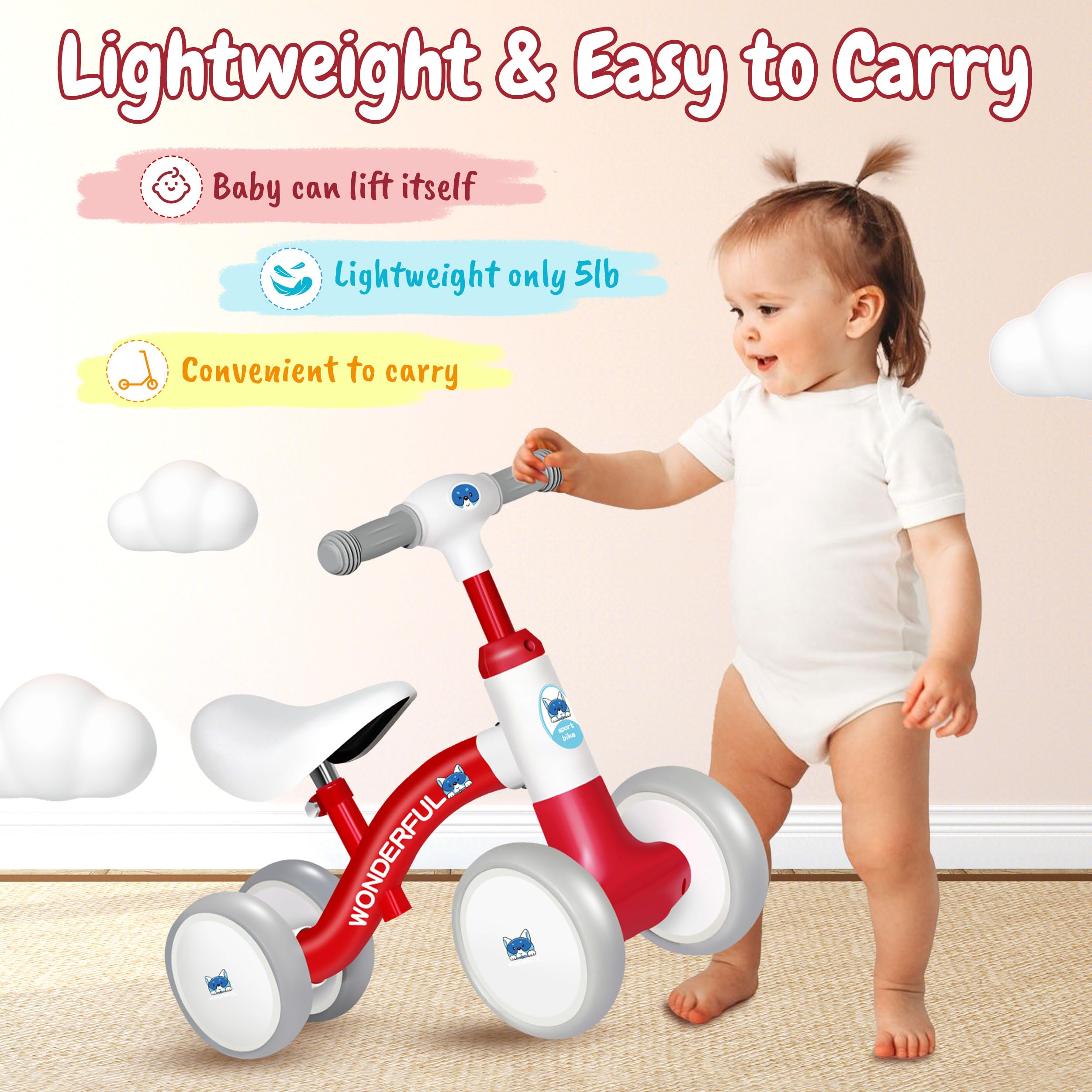 **Bakeling 4-Wheel Balance Bike for Toddlers 2+ Years Old - Kids Training Bike with Adjustable Seat - Perfect for Indoor & Outdoor Learning & Play**