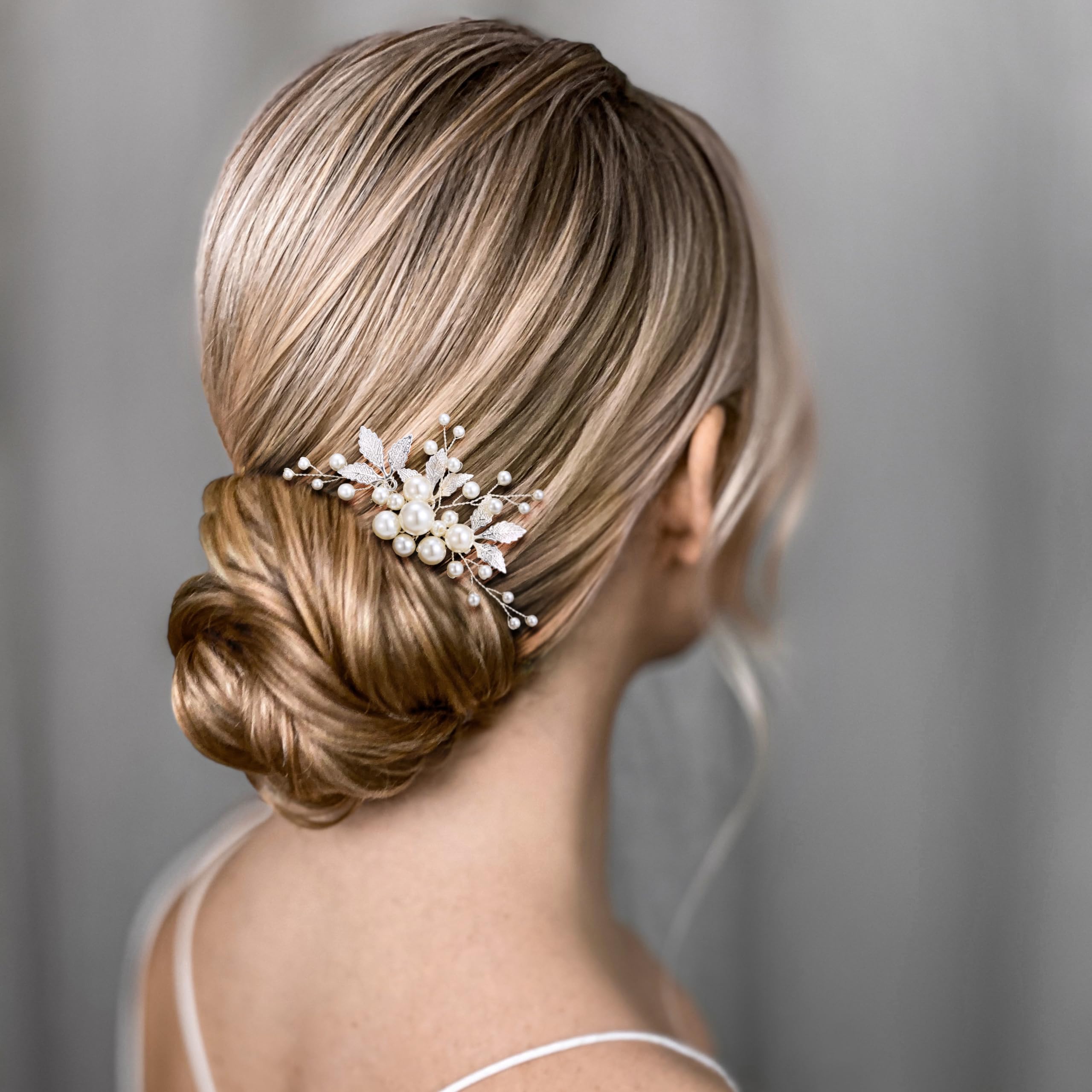 SWEETV Bendable Pearl Crystal Bridal Hair Comb - Vintage Leaf Design Wedding Hair Accessories for Brides, Bridesmaids & Women | Perfect for Weddings, Proms & Special Occasions