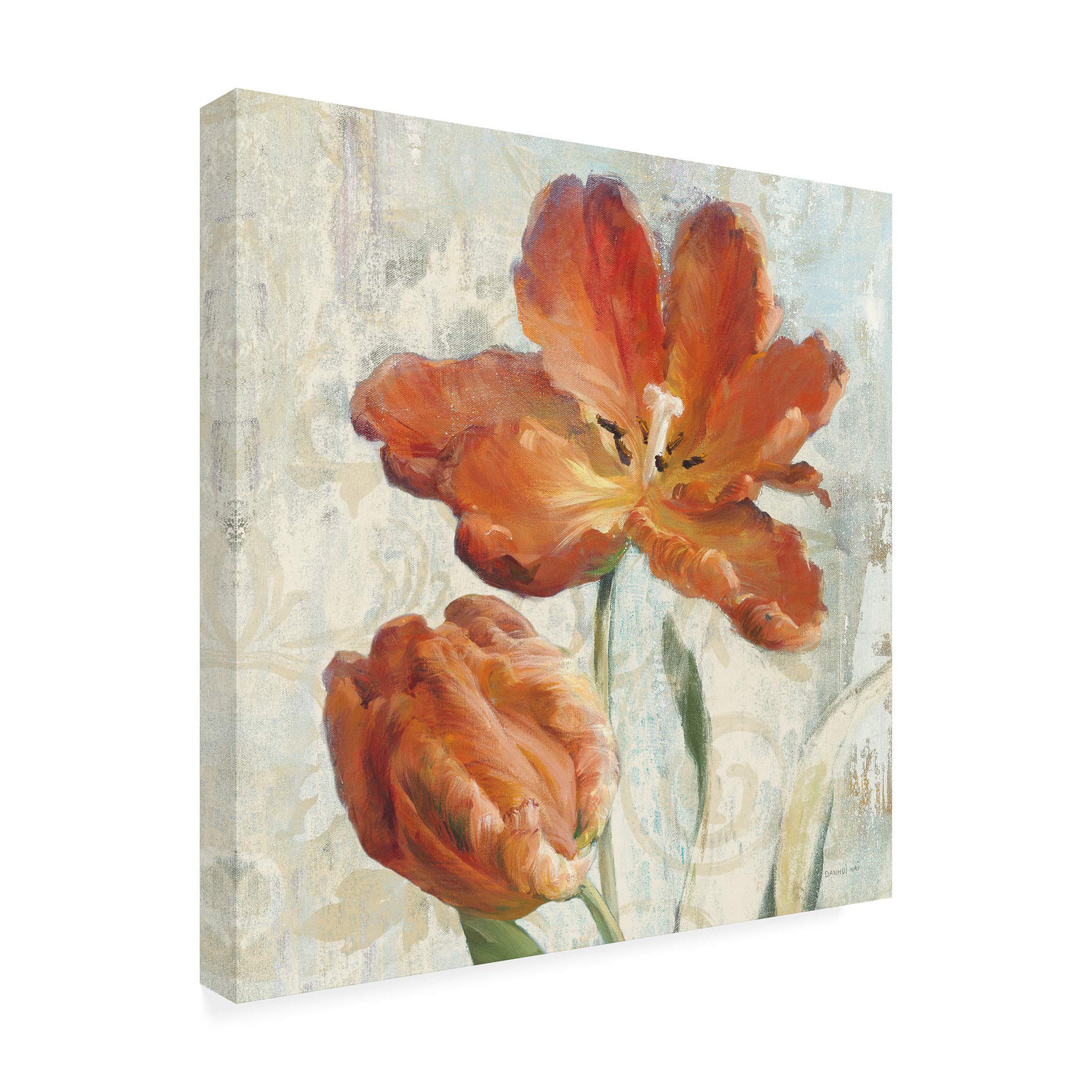 Danhui Nai Parrot Tulips II on Ivory Fine Art Print - 18x18 Inch Wall Decor for Living Room, Bedroom & Office - Vibrant Floral Painting for Home & Gift