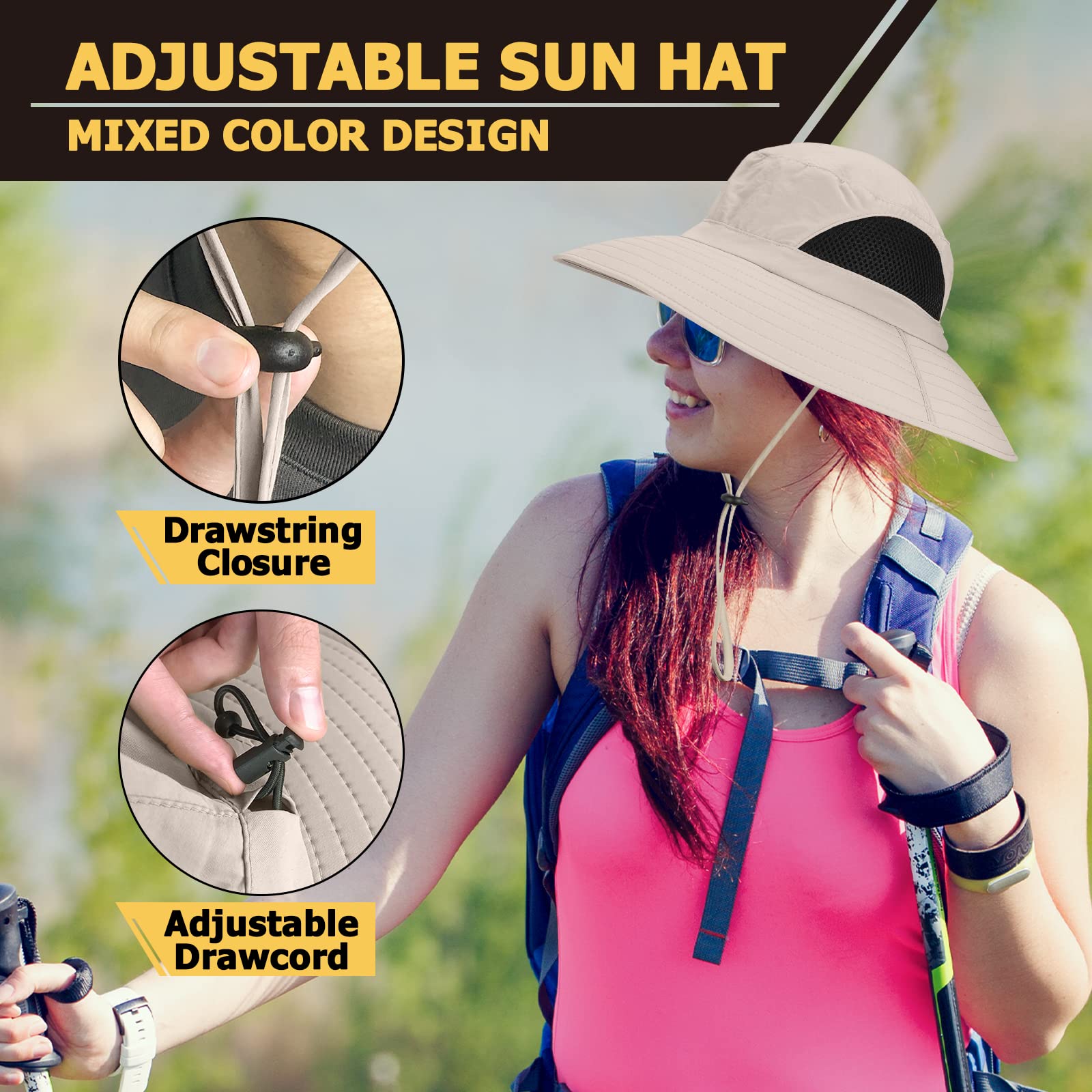 Women's Wide Brim Sun Hat UV Protection UPF 50+ - Foldable Mesh Bucket Hat for Summer, Beach, Fishing & Hiking - Waterproof & Breathable Outdoor Travel Accessories for Women