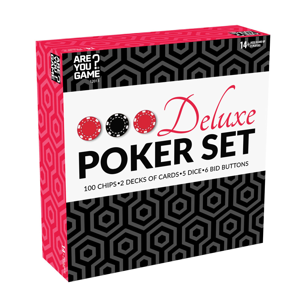 Premium Deluxe Poker Set with 500 Chips, 2 Decks of Cards, 5 Dice & Bid Buttons - Casino Style Texas Hold'em Game for Home Parties & Game Nights