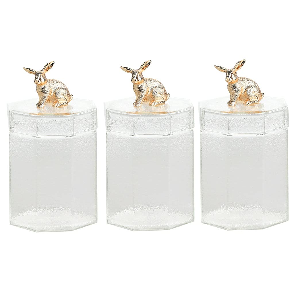 YXDO 3-Piece Clear Glass Food Storage Containers Set - Airtight Kitchen Canisters for Candy, Nuts, Coffee Beans & Spices | Hammered Design | Ideal for Pantry, Bathroom & Office Organization (3pcs Jar B)