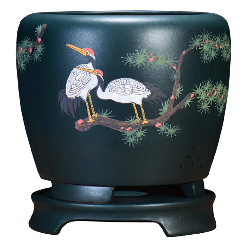 Handmade Green Terra Cotta Flower Pots with Drain Hole - 9.45
