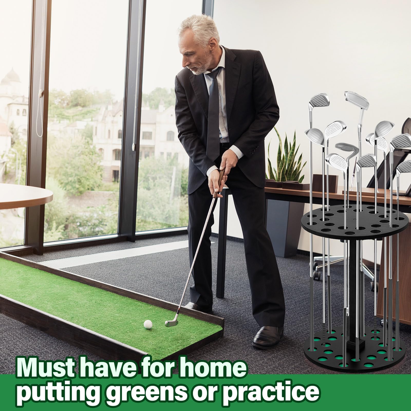 Wooden Golf Club Display Rack & Pool Stick Organizer - 22 Slot Golf Club Holder for Home, Office, and Game Room Storage