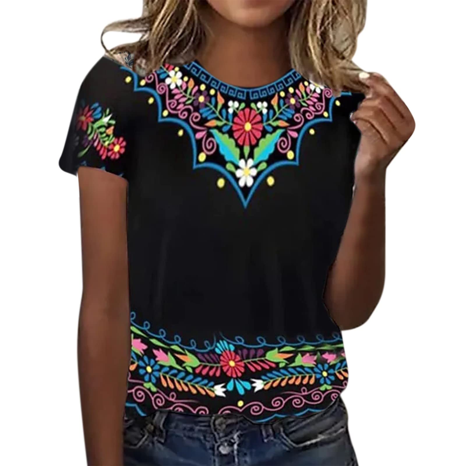Women's Summer Short Sleeve Crew Neck Floral Printed T-Shirt - Casual Comfort Tee for Outdoor Activities, Beach Vacations & Everyday Wear